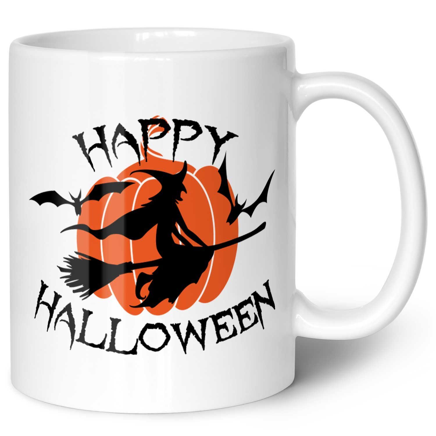 GRAVURZEILE Tasse mit Motiv im Happy Halloween Hexen Design, Keramik, 330 ml