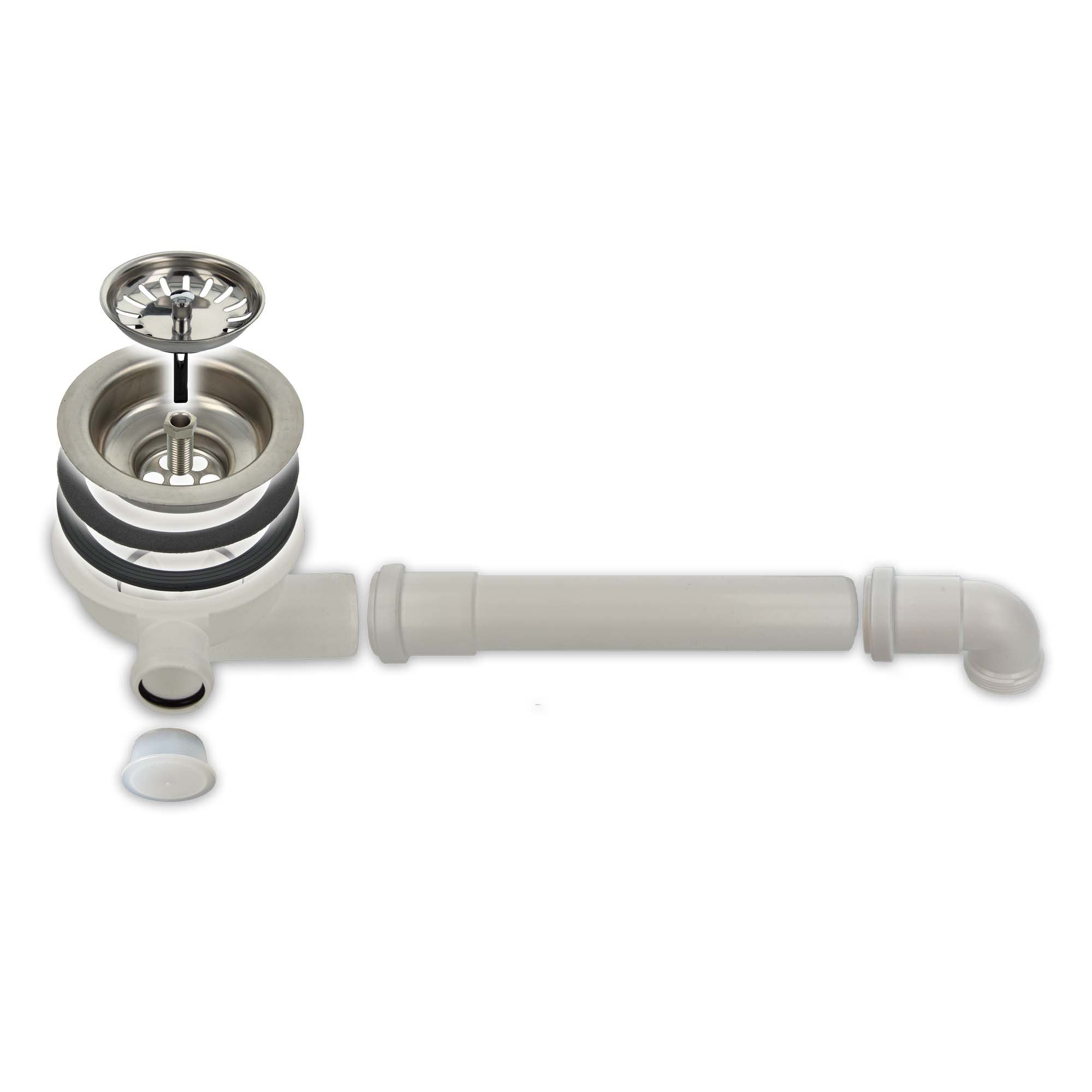 Siphon Spülen-Siebkorbventil Ø 114 mm (3 1/2 Zoll) mit Raumsparabgang und GA