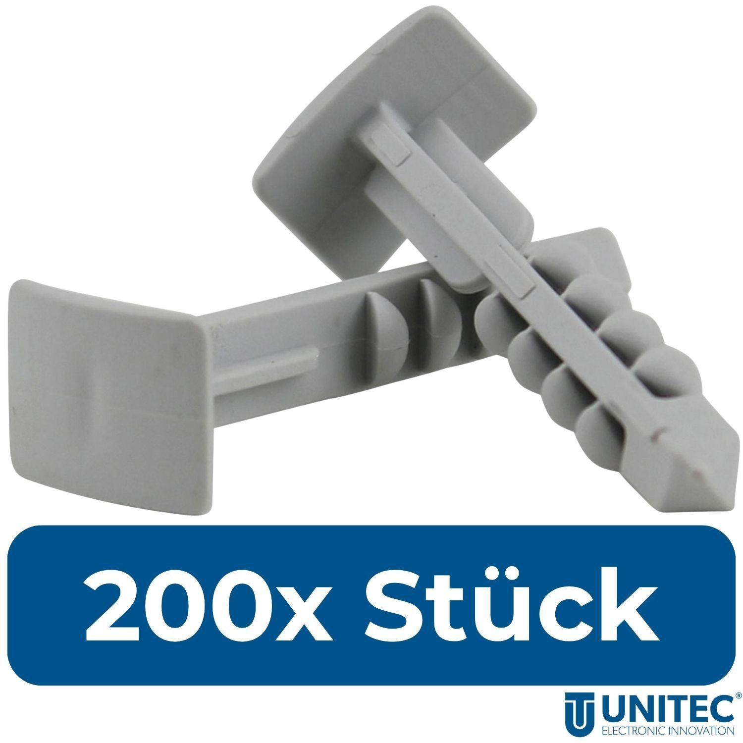UNITEC Nageldübel 200x Dübelstecknagel 40mm x 6mm Grau Montagedübel, (Set, 200-tlg., 200x Stück), Steckdübel 6x40mm Steckbar Elektro Installation Kanalbefestigung