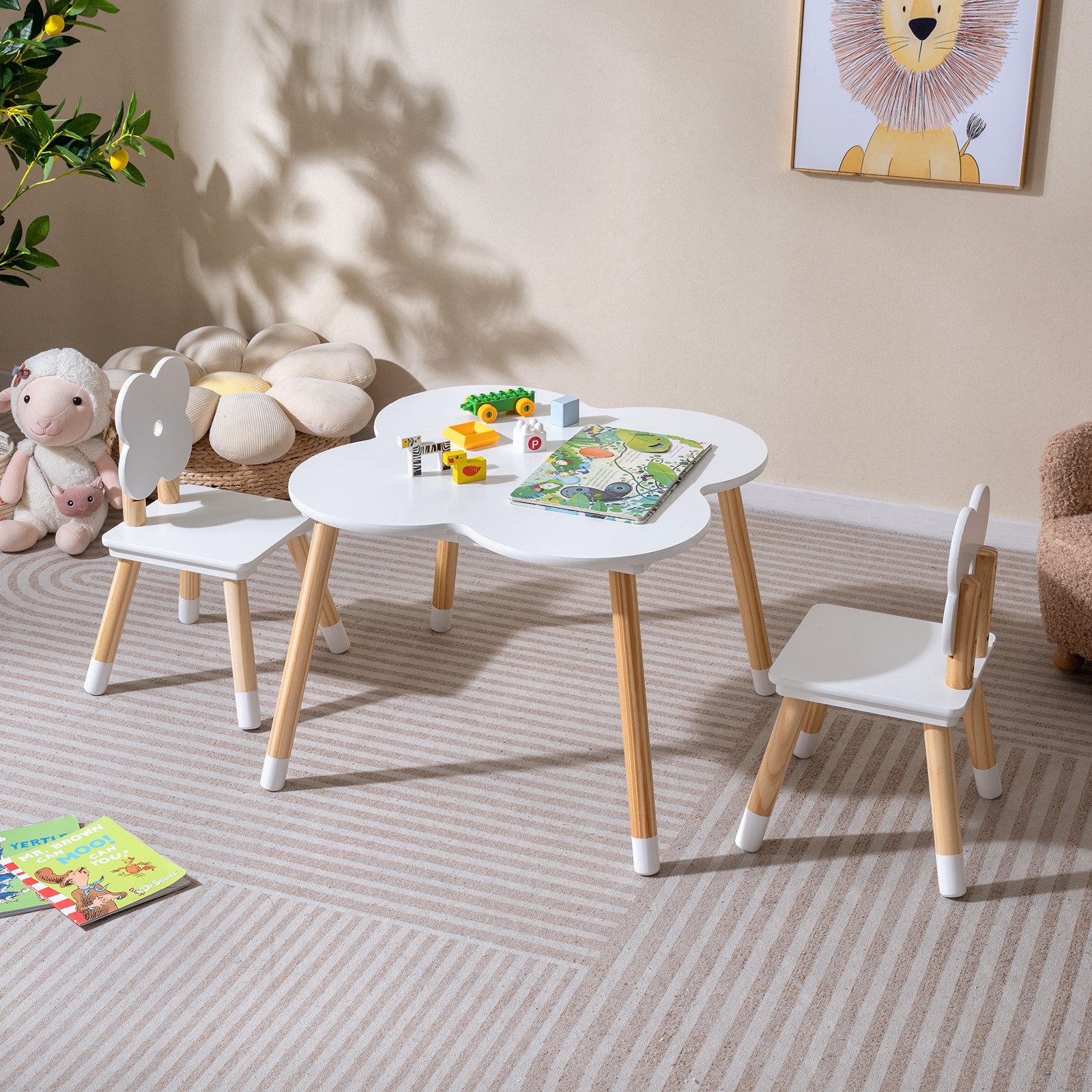 COSTWAY Kindersitzgruppe, (3-tlg), Kindertisch-Set in Blumenform, 2 Stühlen