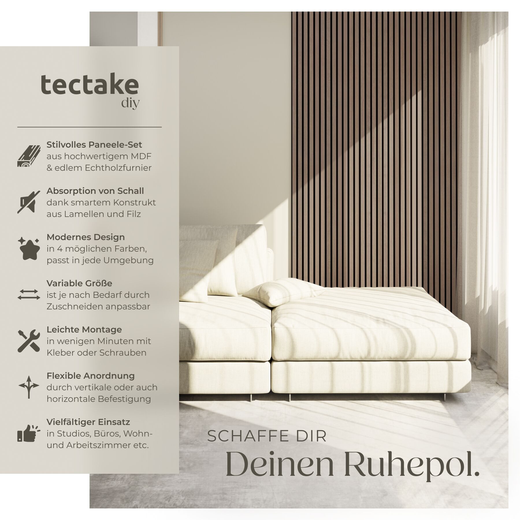 tectake Wandpaneel Akustikpaneele Sonic Wall, MDF und Echtholzfurnier - Eic günstig online kaufen