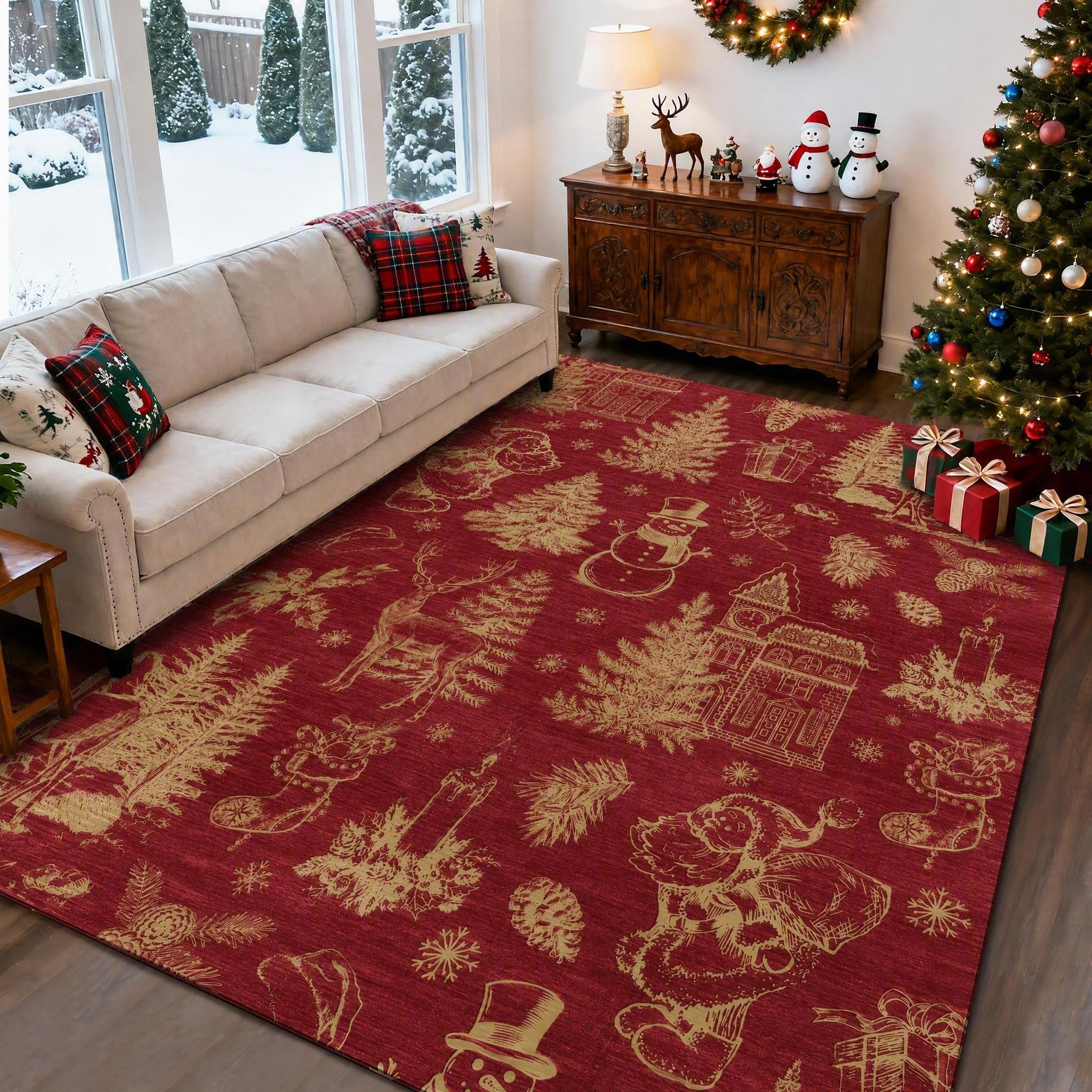 GarveeMore Teppich Festlicher Weihnachtsteppich- Rot Teppich für Wohnzimmer, Schlafzimmer, rechteckig, Höhe: 5 mm