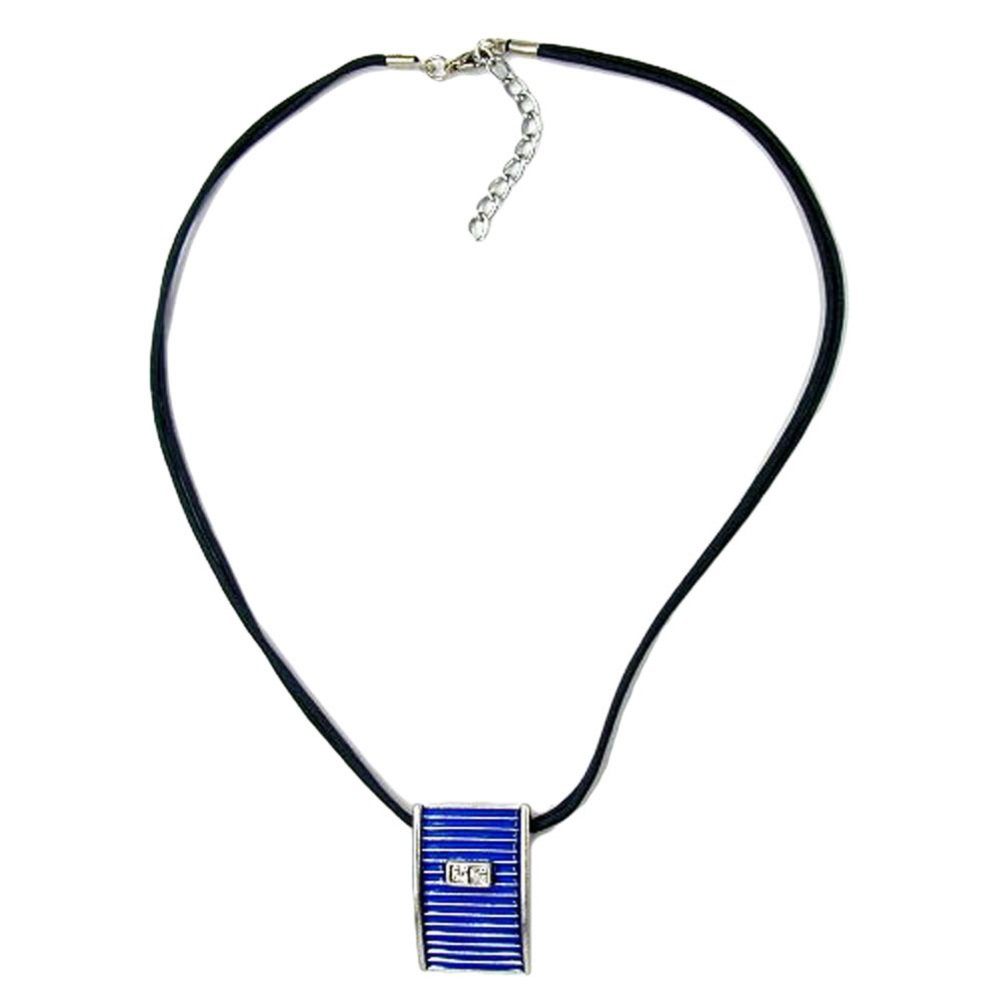 Collier Anhänger blau-silberfarben emaillierte Oberfläche Kordel blau 45 cm