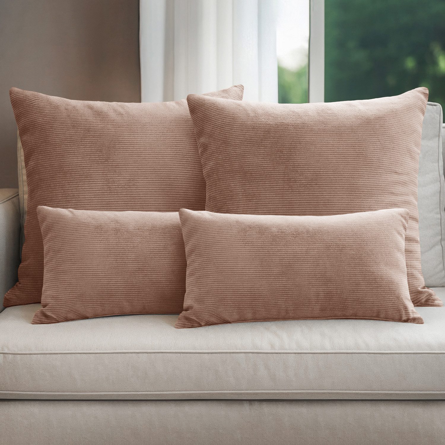 Selfitex Dekokissen 4er Set Cord Kissen inkl. Füllkissen, 2x 50x50 & 2x 30x günstig online kaufen