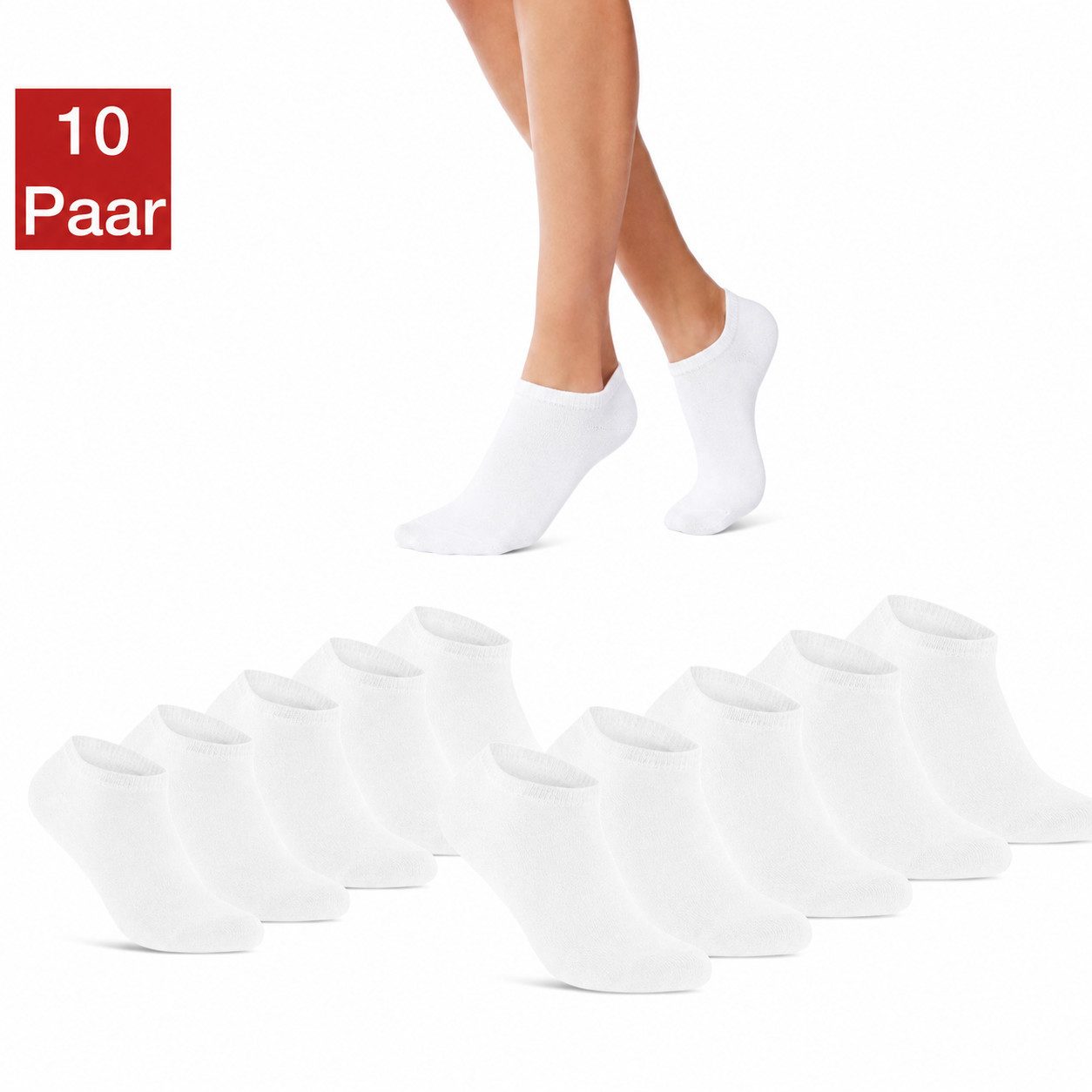 NERS Kurzsocken 10 und 20 Paar Damen & Herren aus Baumwolle, Komfortbund, atmungsaktiv (Packung, 10-Paar, 10) Sneakersocken mit verstärkter Ferse, ohne Gummidruck