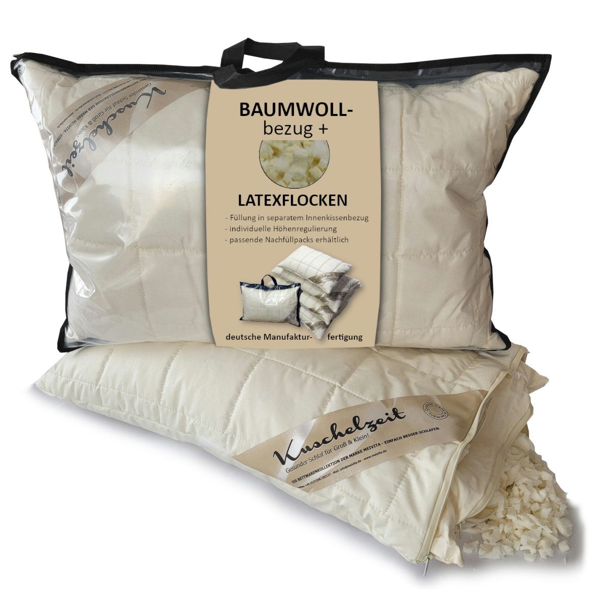 Meivita Kopfkissen Kissen mit Latexflocken und Baumwollbezug Bezug waschbar günstig online kaufen