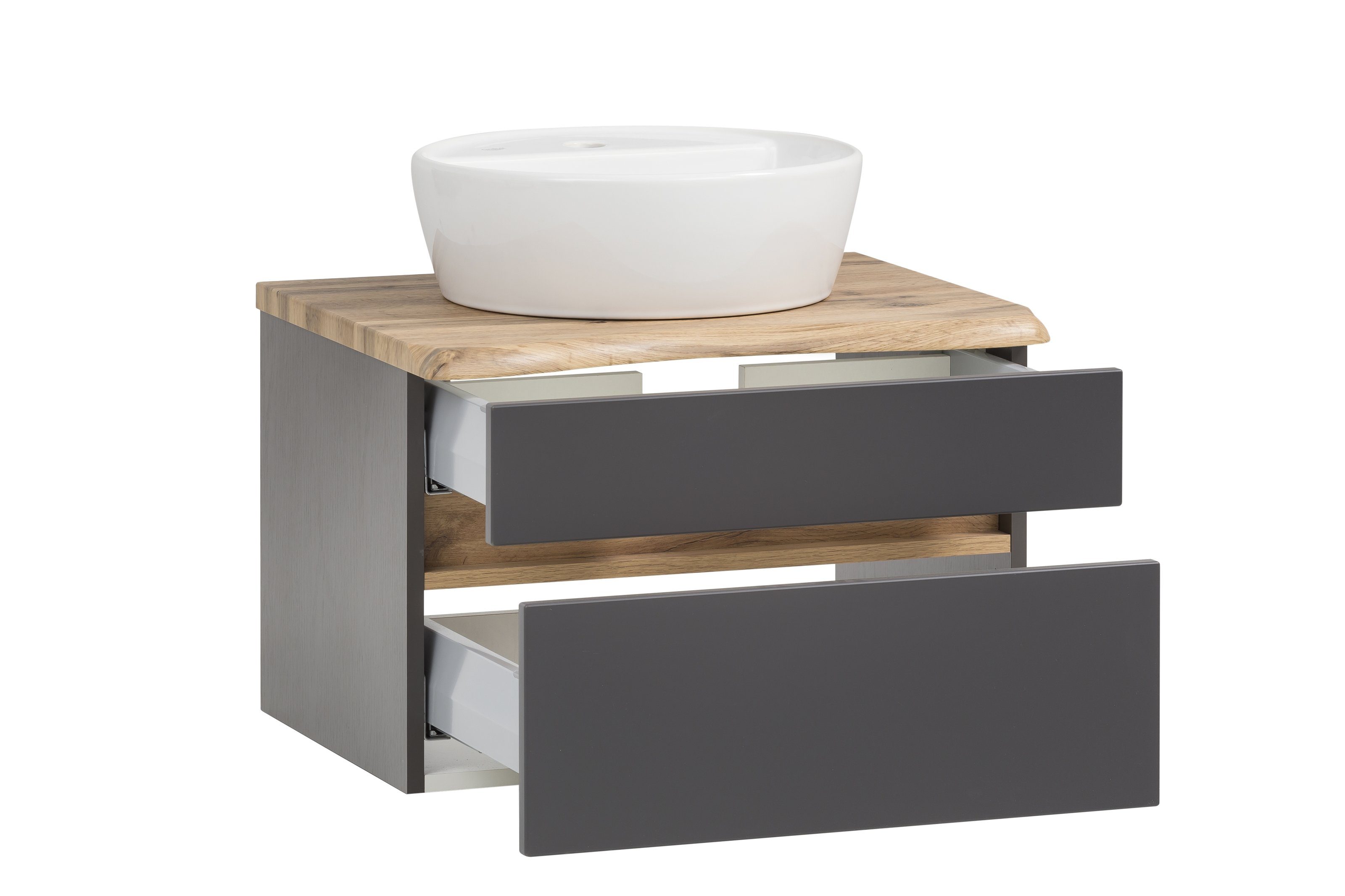 möbelando Waschtisch-Set Villach, aus MDF in matt grau mit einer Schublade und Absetzungen in graphit. Abmessungen (B/H/T) 61x41x47 cm