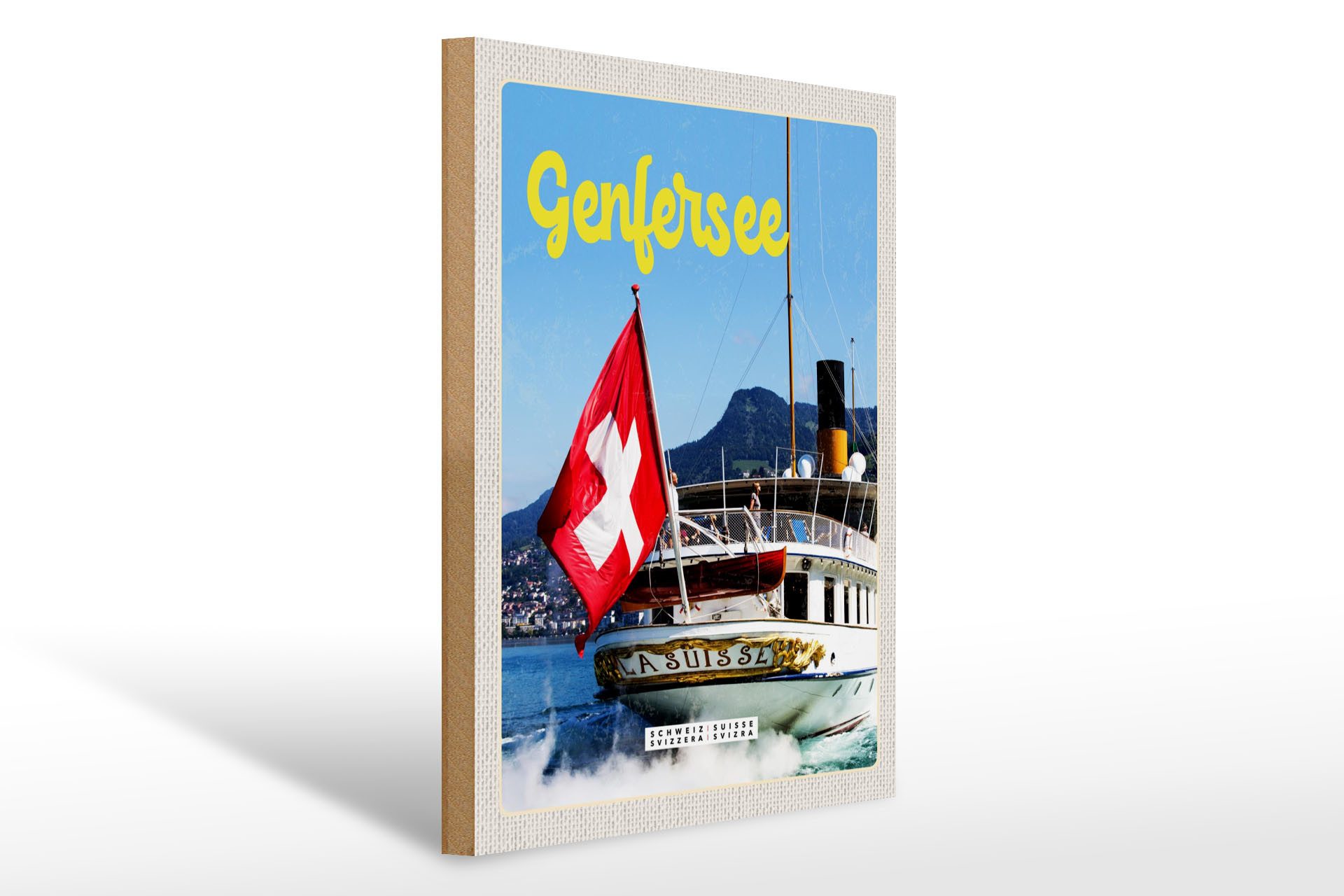 Holzbild Reise 30x40cm Genfersee Schweiz Lasuisse Schiffstour