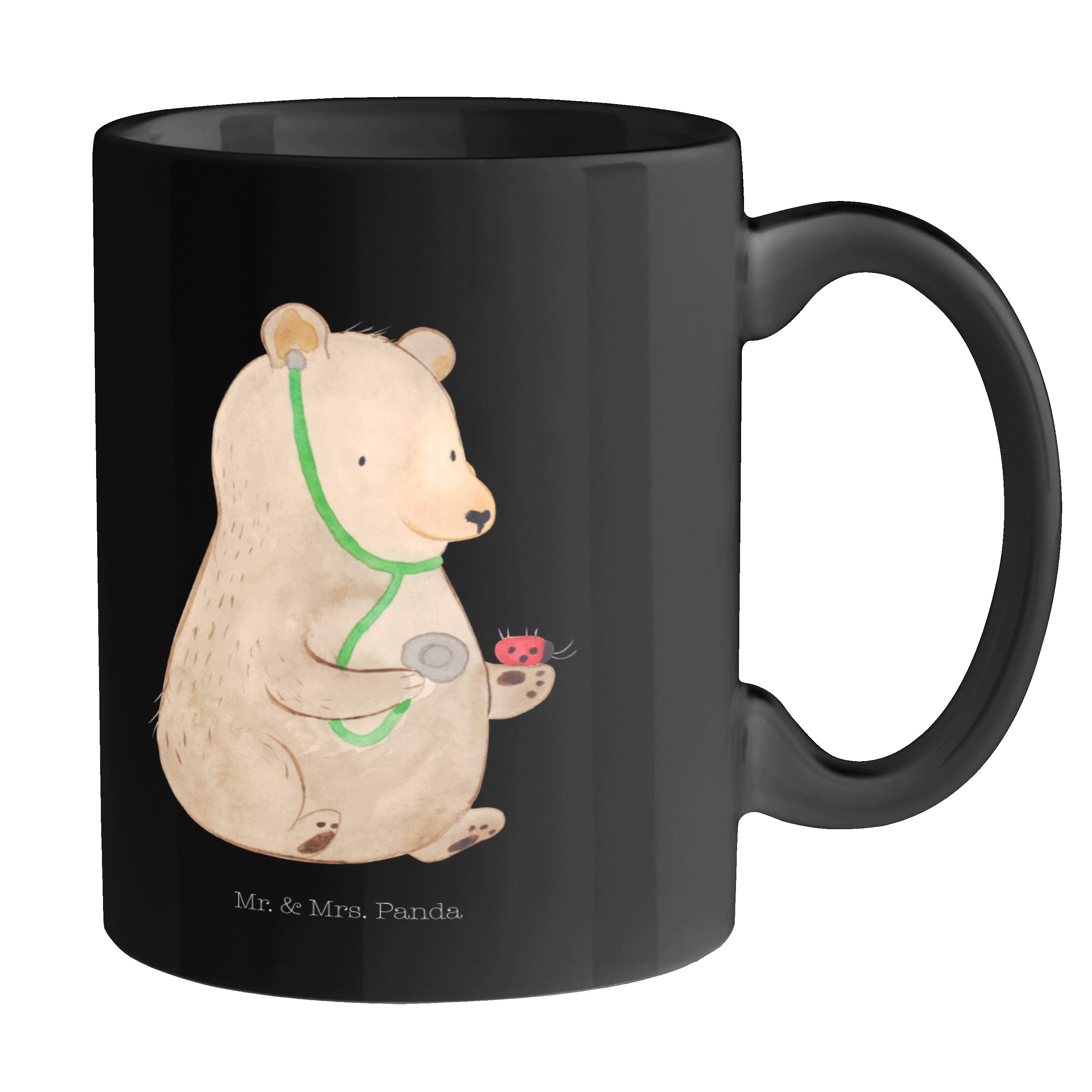Mr. & Mrs. Panda Teddybär, Keramik - Geschenk, Schwarz Kaffeebecher, Schwarz - Tasse, Doktor, Tasse Arzt Bär