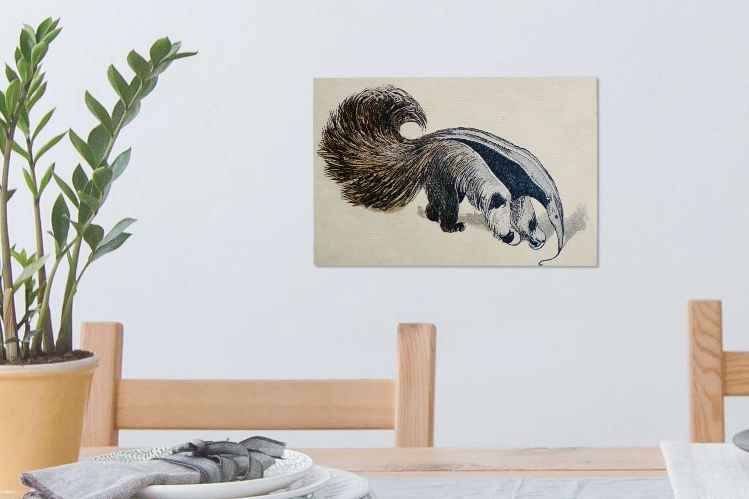 OneMillionCanvasses® Leinwandbild Eine antike eines Wanddeko, (1 Wandbild Leinwandbilder, Illustration Aufhängefertig, cm Ameisenbären, St), 30x20 riesigen