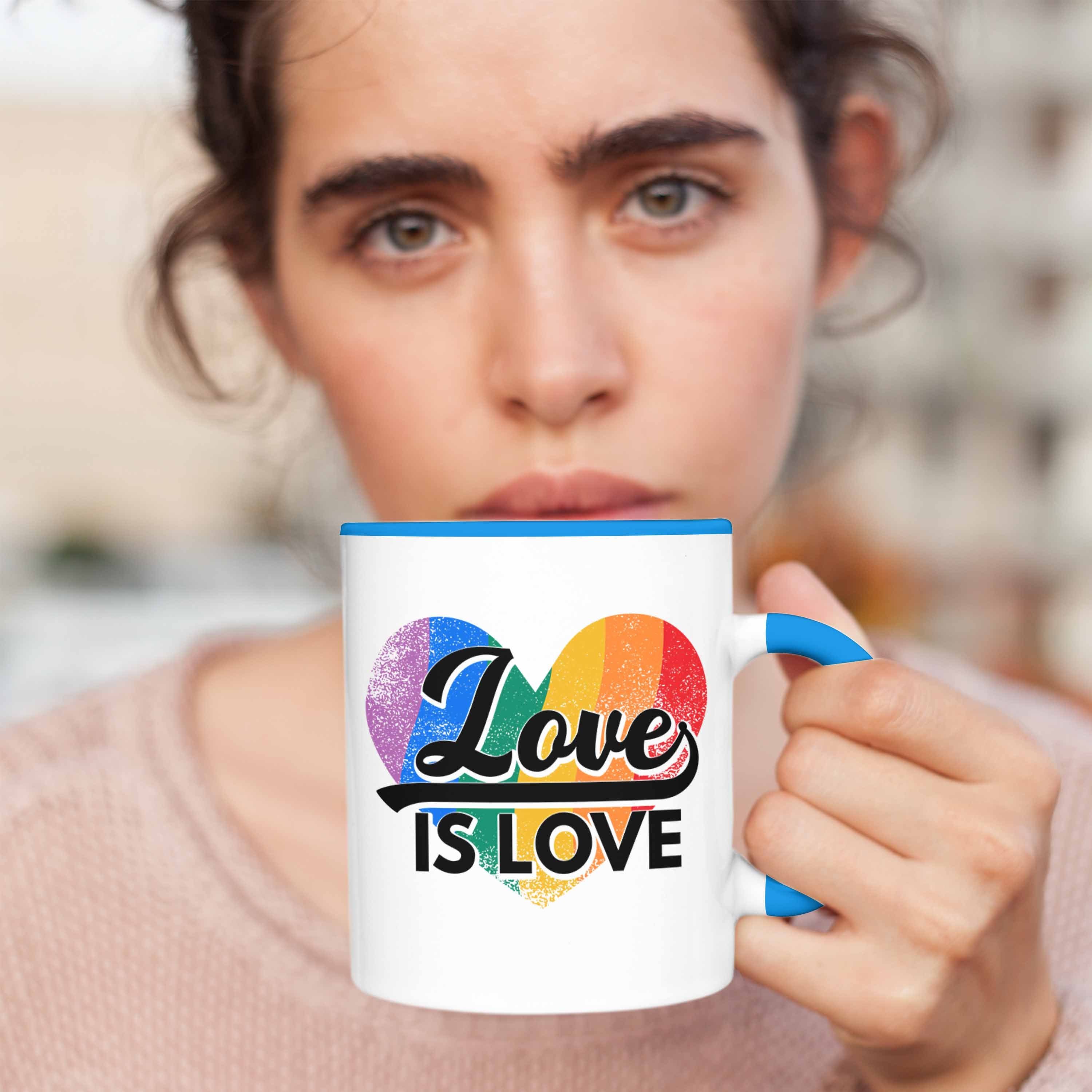 Grafik Blau Lesben Regenbogen Tasse Love Tasse Schwule Trendation Geschenk Transgender Trendation Regenbogen für Lustige - LGBT Love Is