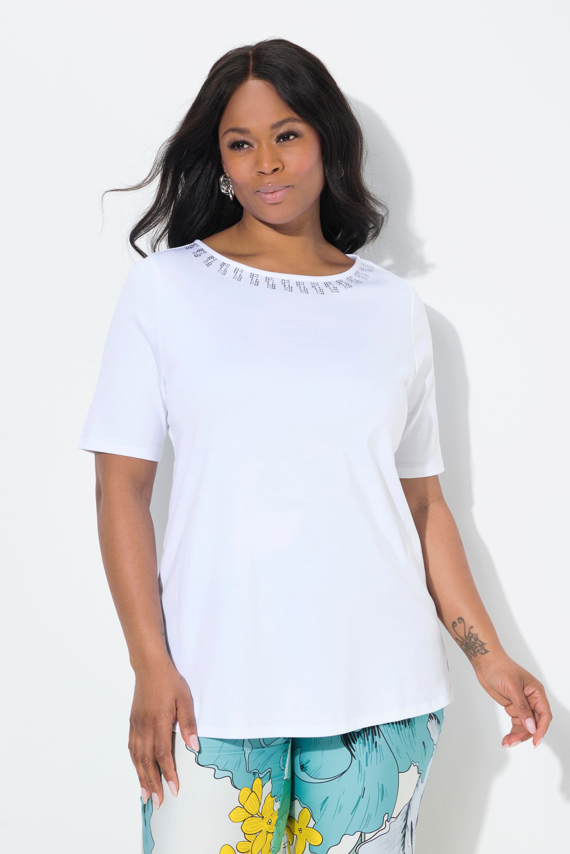 Ulla Popken T-Shirt T-Shirt A-Linie Ziersteine günstig online kaufen