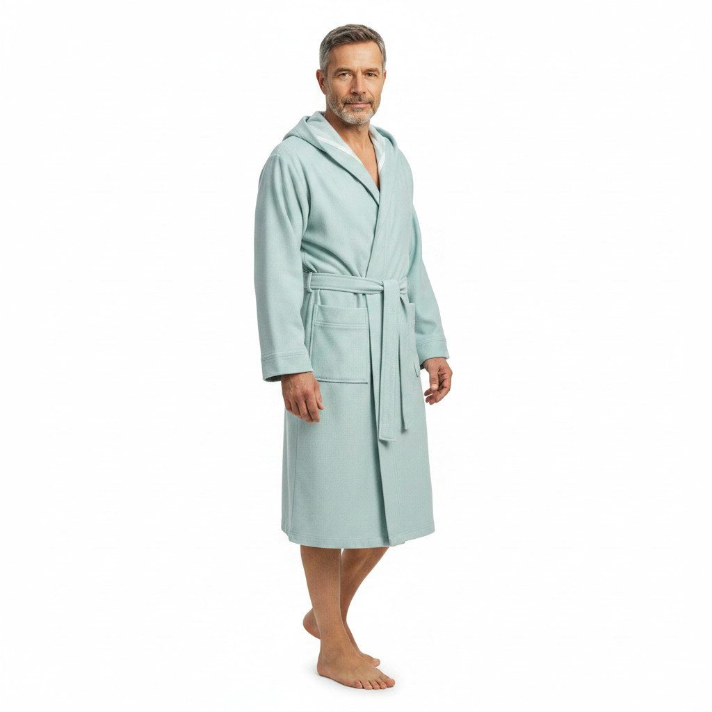 Ringella Unisex-Bademantel aus Frottee mit Kapuze und Bindegürtel, aufgesetzte Taschen, 45% Viskose 35% Polyester 20% Baumwolle (Frottee), Kapuze, Gürtel, Länge ca. 120 cm