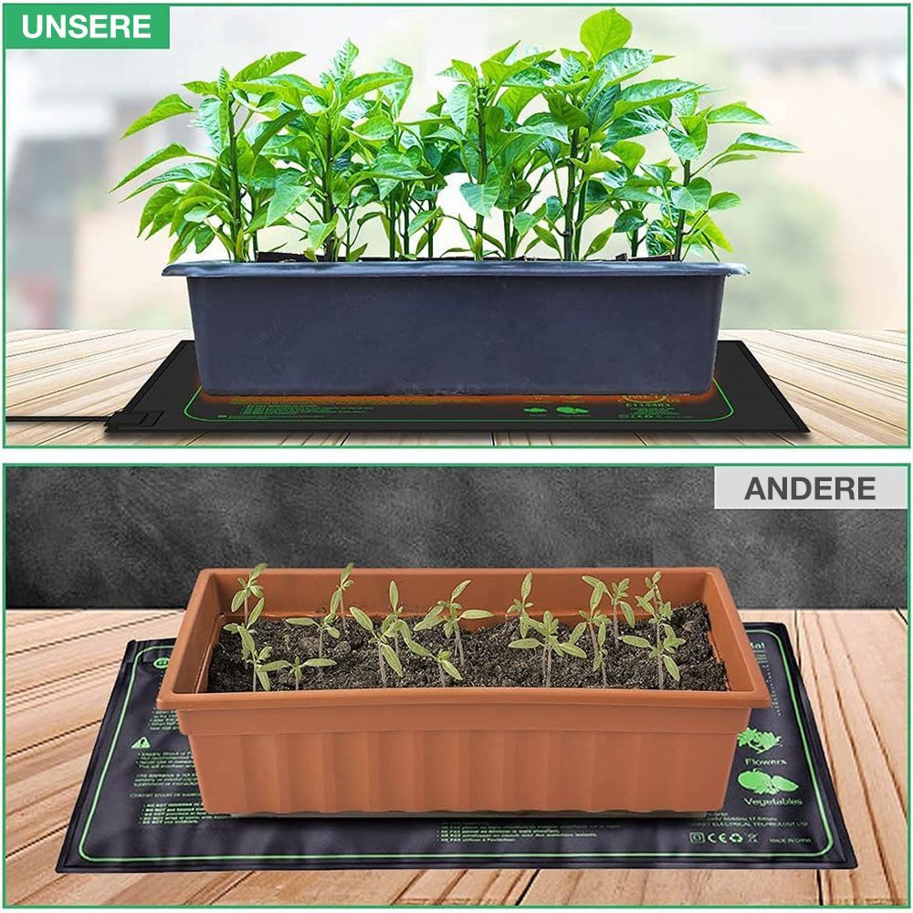 QUBEBU Heizmatten Heizmatte für Pflanzen, Wärmematte Set mit Thermostatregler, 25*52,5cm, Anzuchtmatte für Gemüse, Blumen, Kräuter, Terrarien, Reptil, Pet., Zimmergewächshaus Anzuchtplatte Heizkissen.