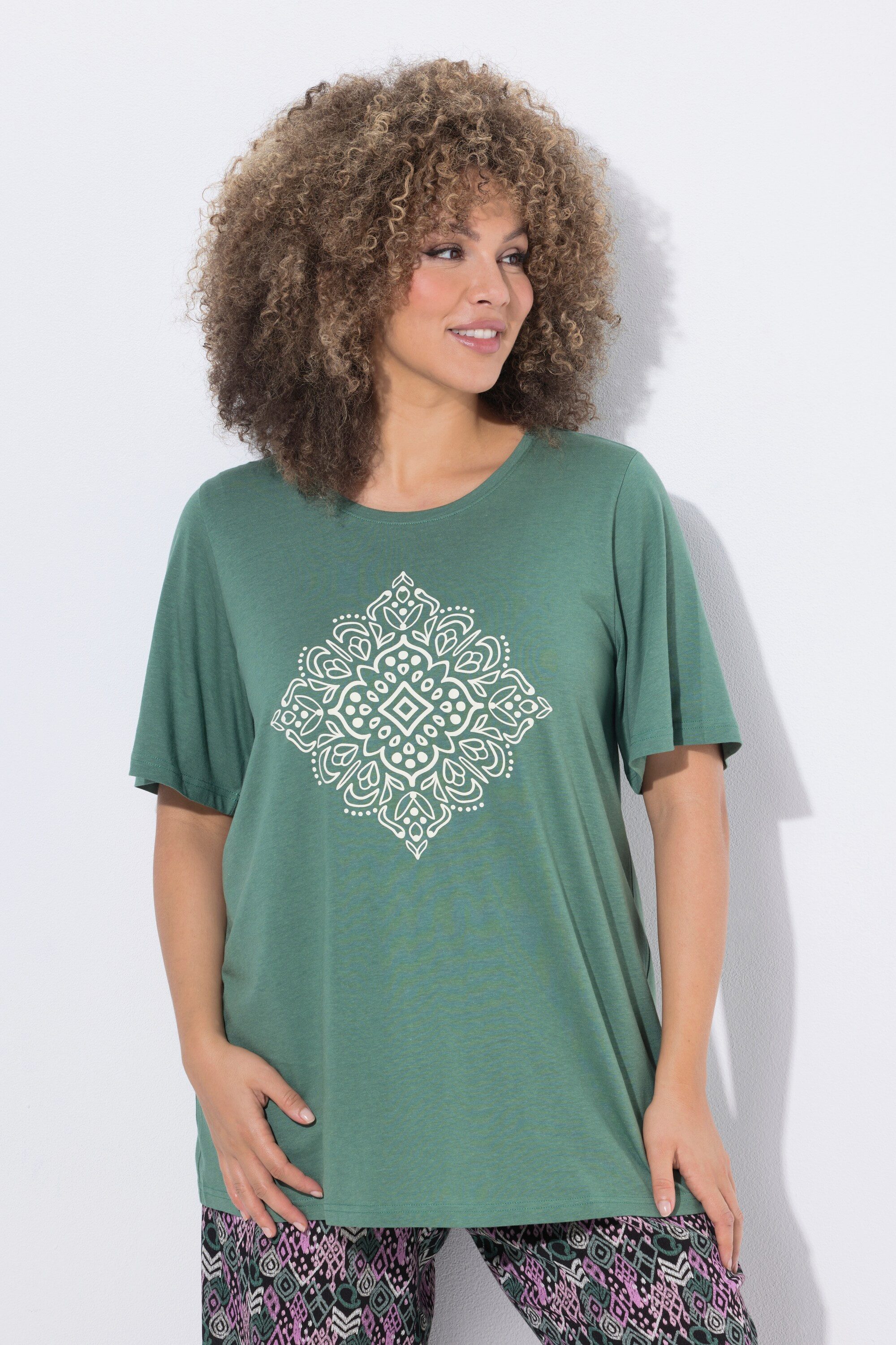 Ulla Popken T-Shirt T-Shirt Motivdruck A-Linie Rundhals Halbarm