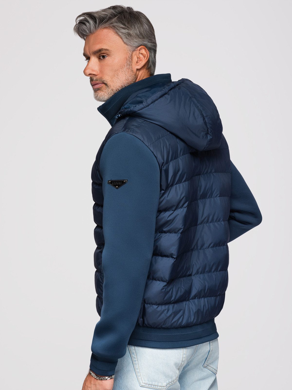 OMBRE Steppjacke Gestepptes Bomberjacke mit Kapuze und Strickärmeln – Bild 4 von 5