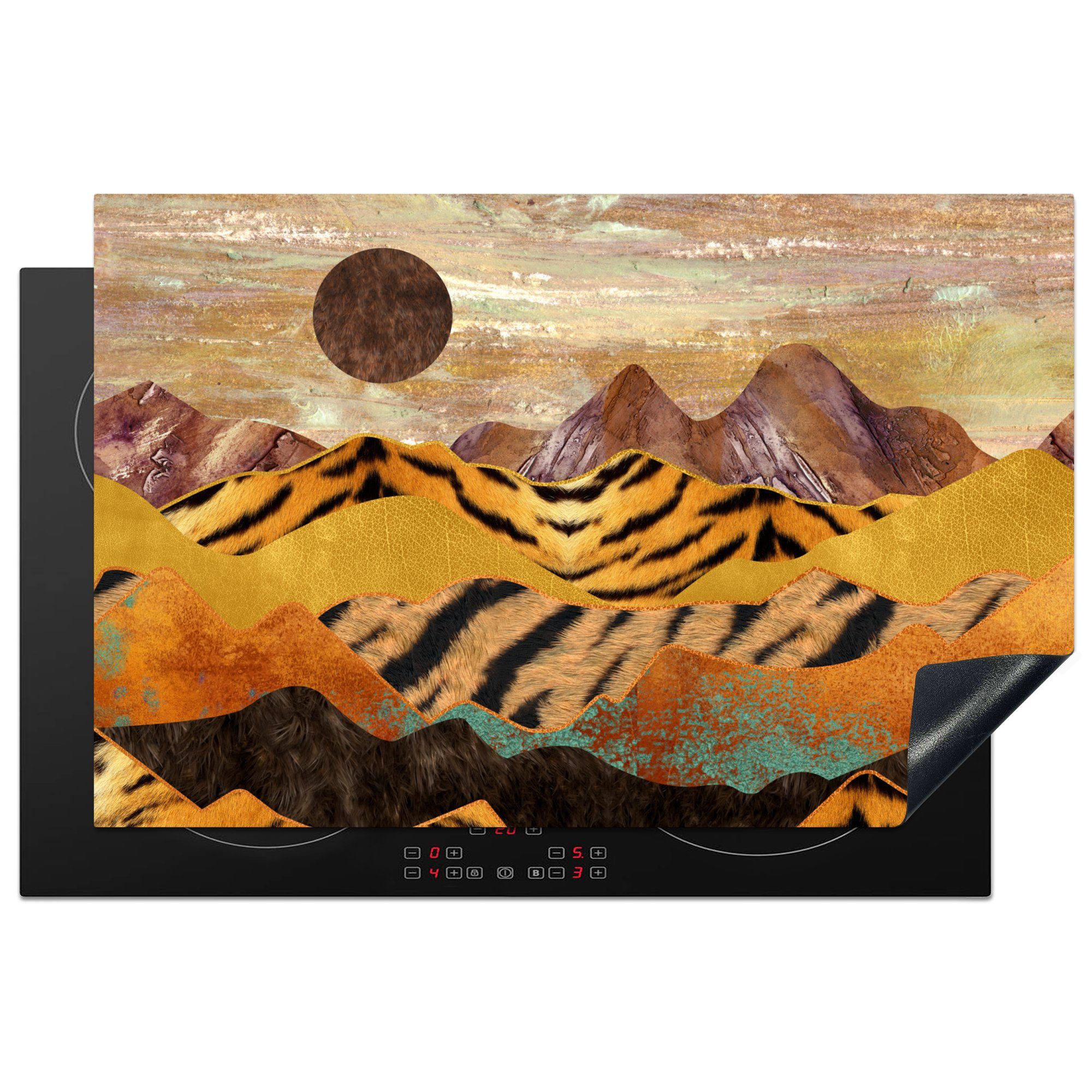 MuchoWow Herdblende-/Abdeckplatte Marmor - Tigerdruck - Gold, Vinyl, (1 tlg), 81x52 cm, Induktionskochfeld Schutz für die küche, Ceranfeldabdeckung