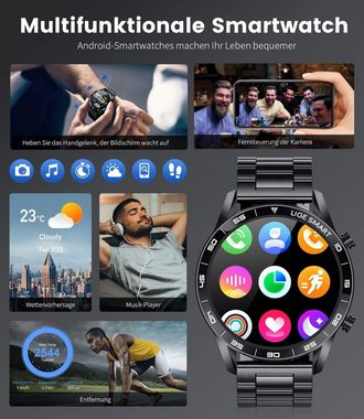 JUNG LIGE Smartwatch Damen & Herren Fitnessuhr, mit Bluetooth Smartwatch (3,53 cm/1,39 Zoll) mit Telefon Funktion, 100+ Trainingsmodi, mit Android / iOS, Smarte Uhr für Sport, Smart Uhr Herren, Fitnesstracker, Wasserdicht, Schrittzähler Uhr, Fitnessuhr, Fitness Tracker, Sportuhr, Sportuhren Damen Herren Sport