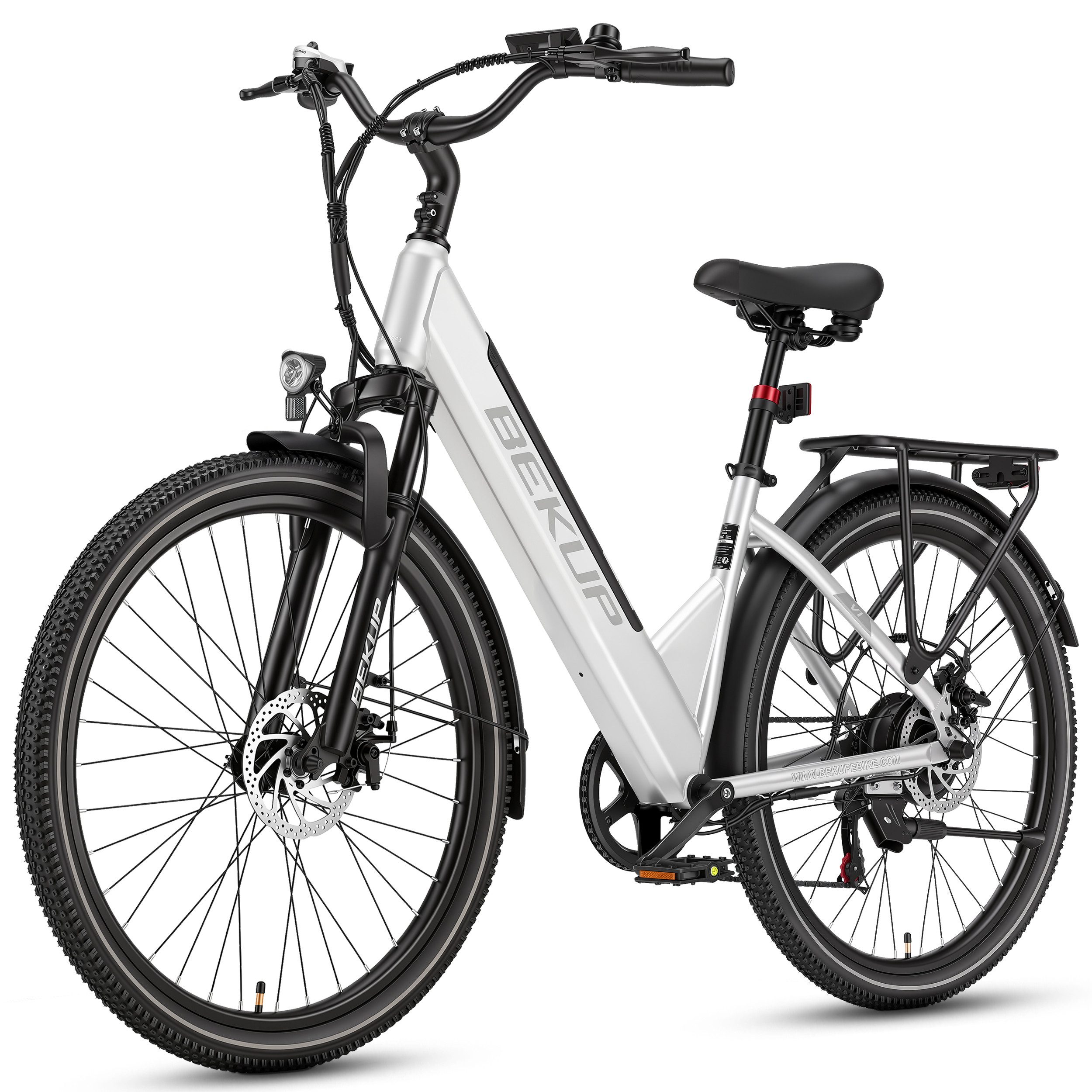 Vankel E-Bike Cityrad 26 Zoll City-E-Bike für Damen und Herren, 522 Wh, 120 km, 45 Nm, 7 Gang Shimano Shimano Tourney TZ Schaltwerk, Kettenschaltung, Heckmotor, 522 Wh, (Komplettset, E-Bike inklusive Akku und Ladegerät), Für Alltag und Touren mit Federgabel, Display und Scheibenbremsen
