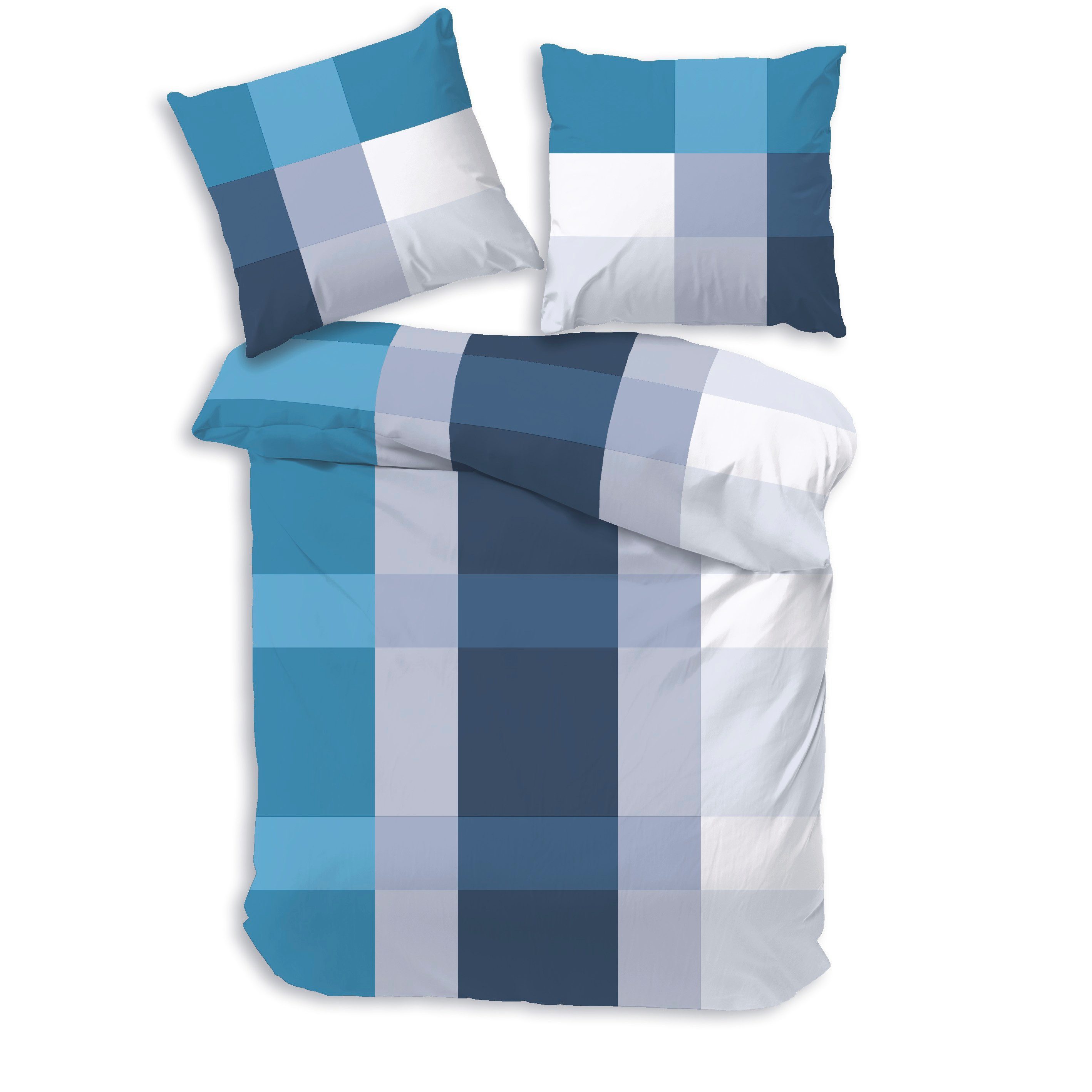 Träumschön Bettwäsche Premium Set aus Baumwolle 135x200 oder 155x220 cm, Karo beige o. blau, Renforcé, 2 teilig, mit Reißverschluss, 100% Baumwolle, luftig leichte Sommerbettwäsche