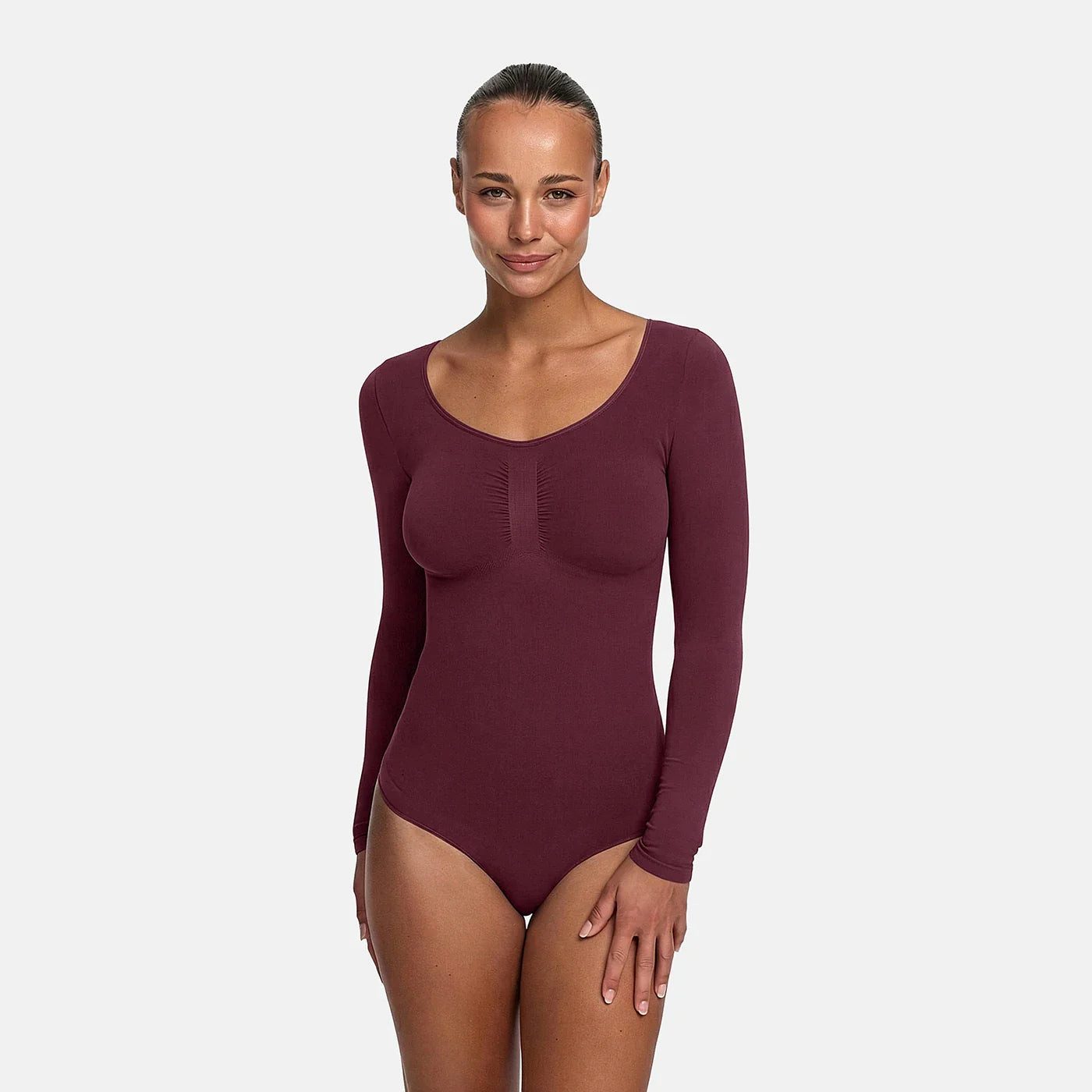 cfab (creamy fabrics) Shaping-Body Bodysuit Sculpting Shapewear Longsleeve mit String-Burgundy-XS (1-tlg)