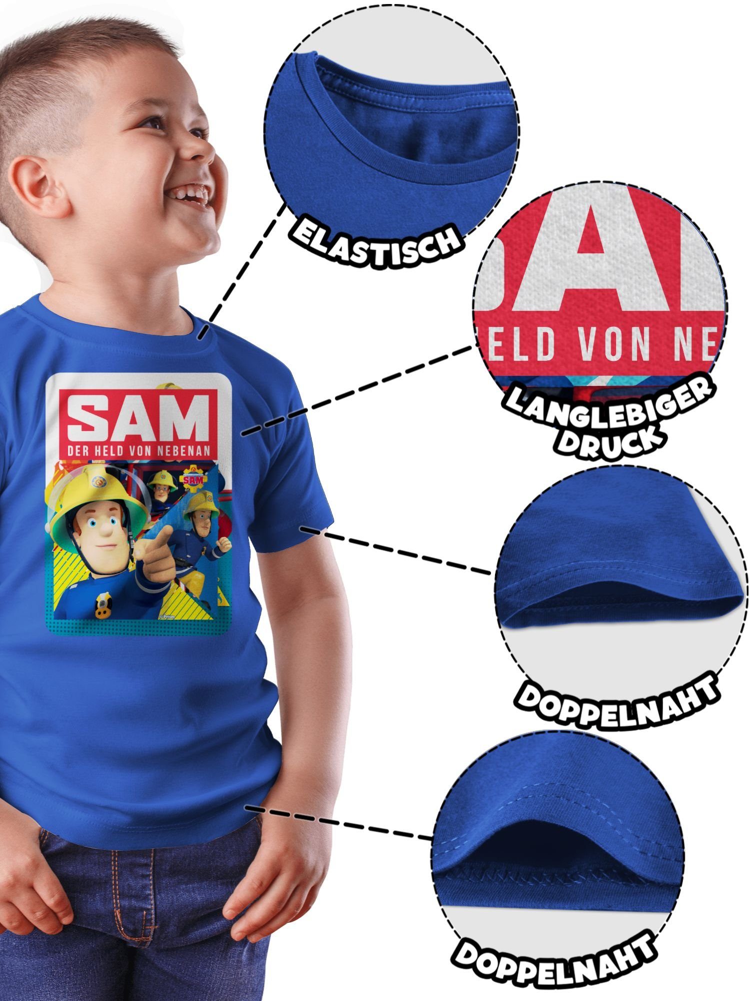 der Sam nebenan Jungen Shirtracer Held von Royalblau Feuerwehrmann T-Shirt 02 Sam