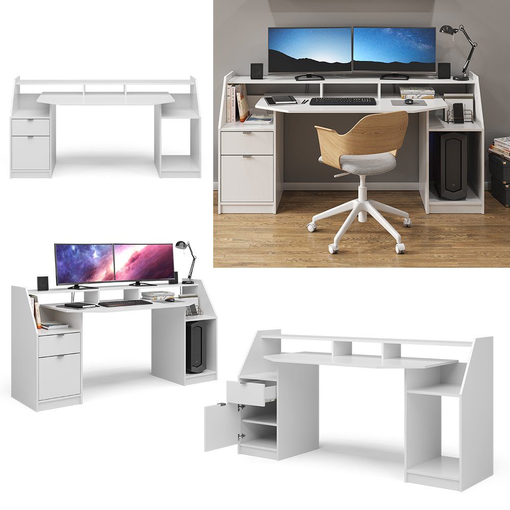 Vicco JOEL Schreibtisch Bürotisch | Weiß Arbeitstisch Groß | weiß Weiß weiß PC-Tisch