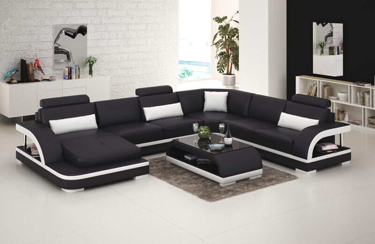 JVmoebel Ecksofa Ledersofa Wohnlandschaft Ecksofa USB Eck Design Garnitur Sofa Modern