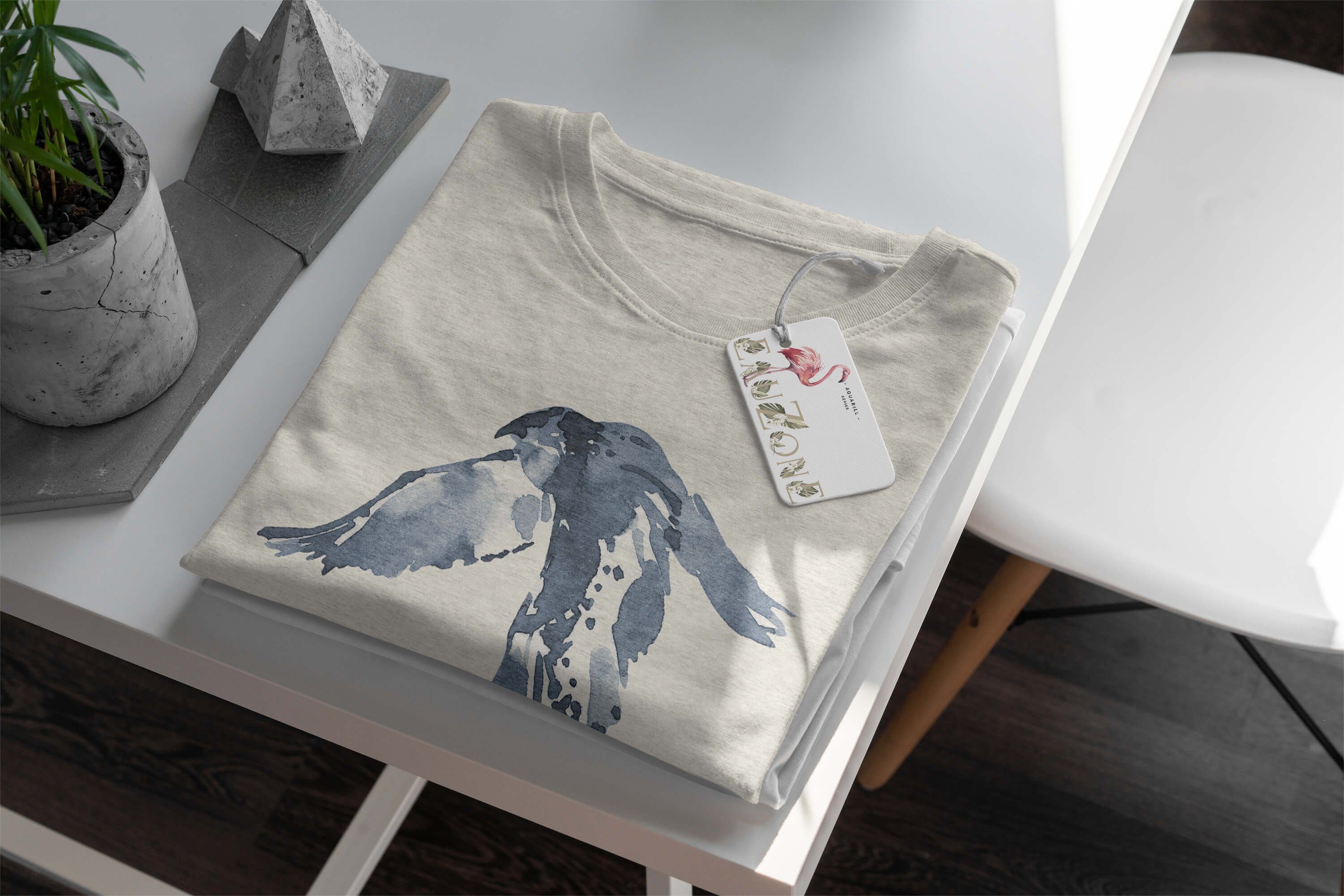 (1-tlg) Nachhaltig Herren Sinus Bio-Baumwolle Motiv Ökomode Aquarell Organic Abstrakt T-Shirt Vogel Shirt Farbe T-Shirt Art