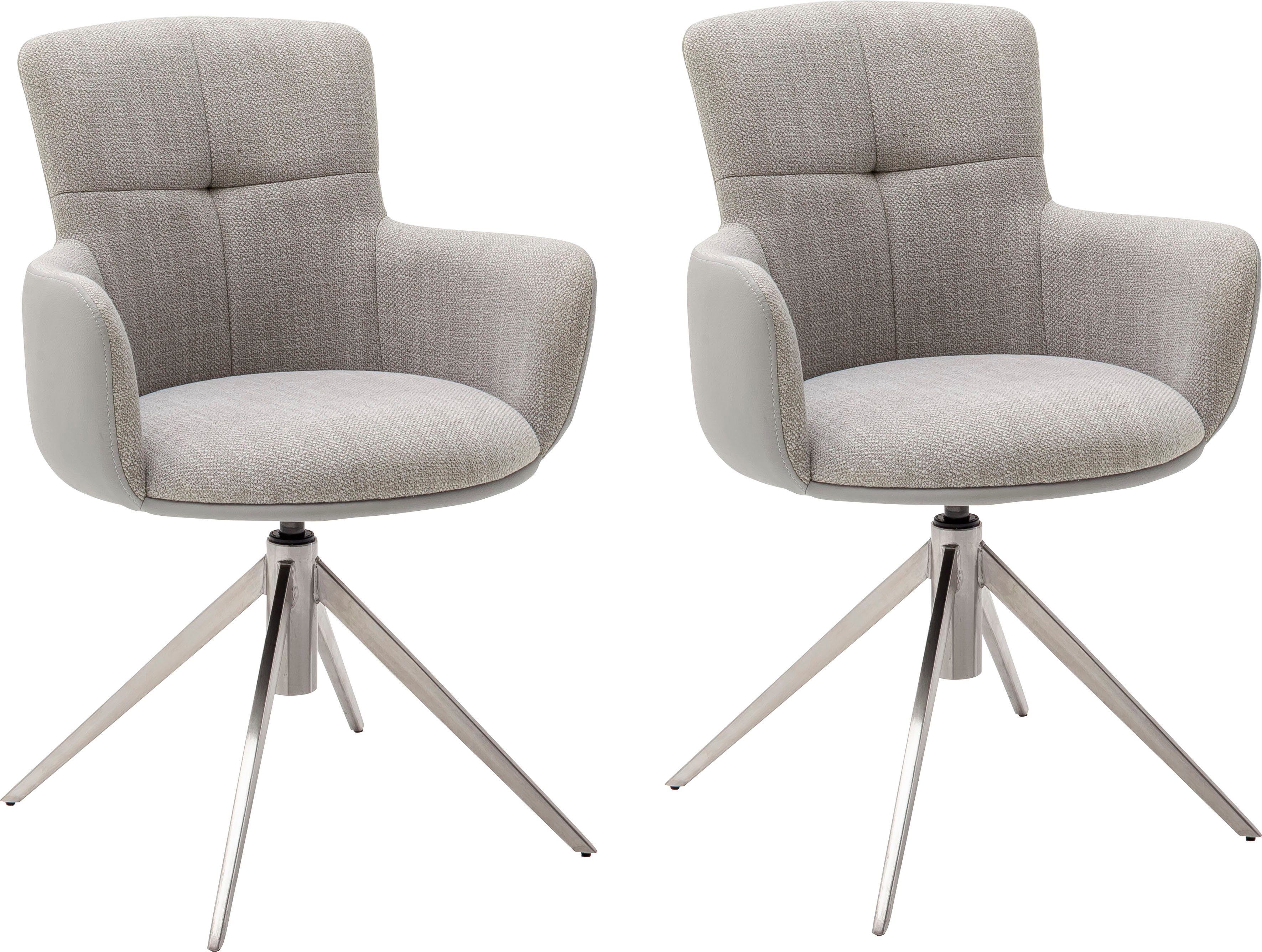 MCA furniture Esszimmerstuhl Mecana (Set, 2 St), 2er Set Materialmix, Stuhl 360° drehbar mit Nivellierung, bis 120 kg Grau | Edelstahl gebürstet | Grau
