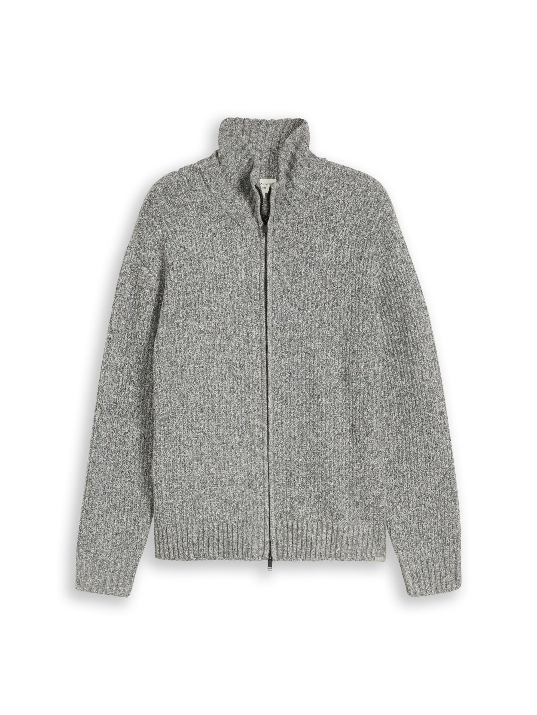 TOM TAILOR Denim Strickpullover structured cosy knit jacket grey black structure