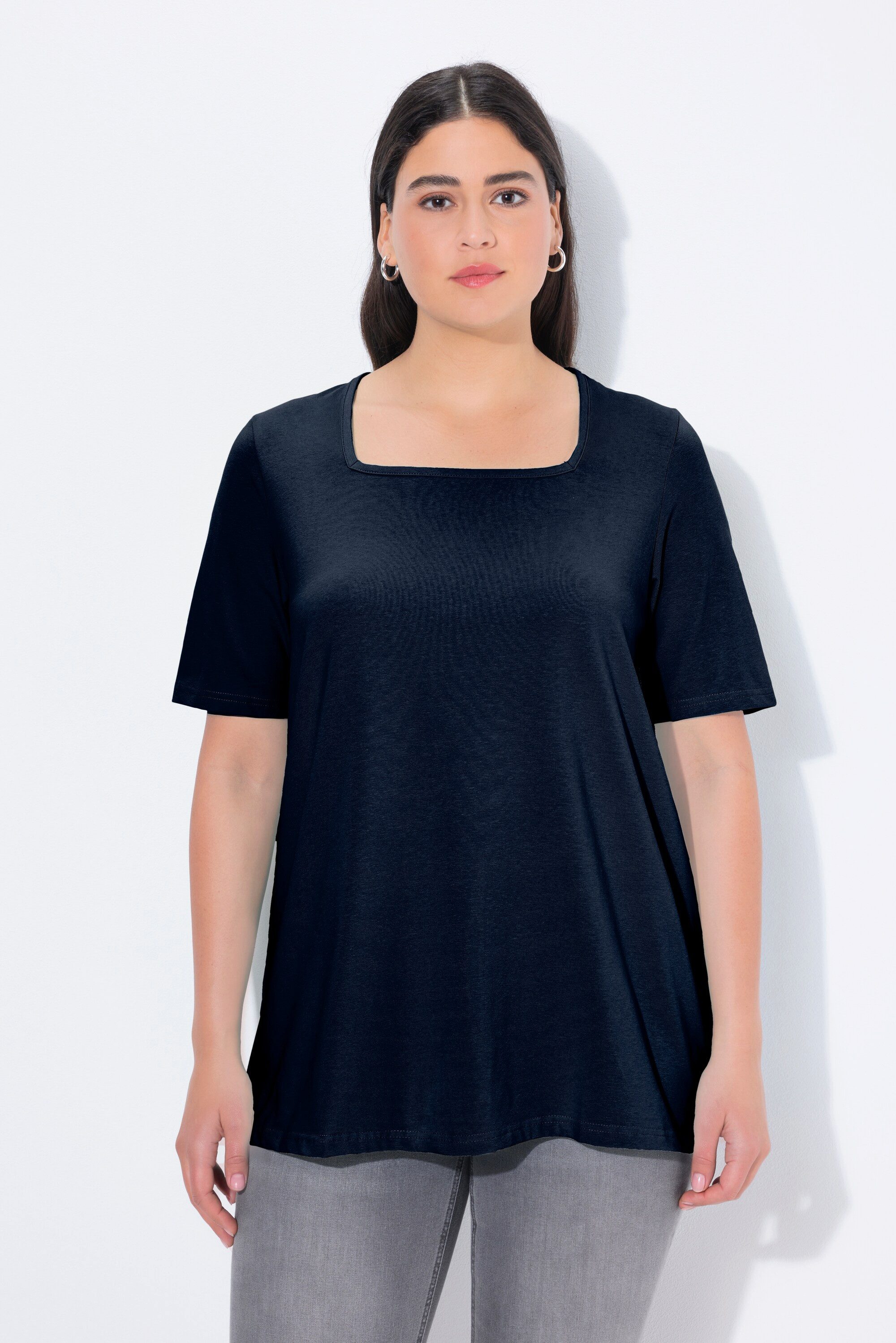 Ulla Popken T-Shirt T-Shirt A-Linie Carré-Ausschnitt günstig online kaufen