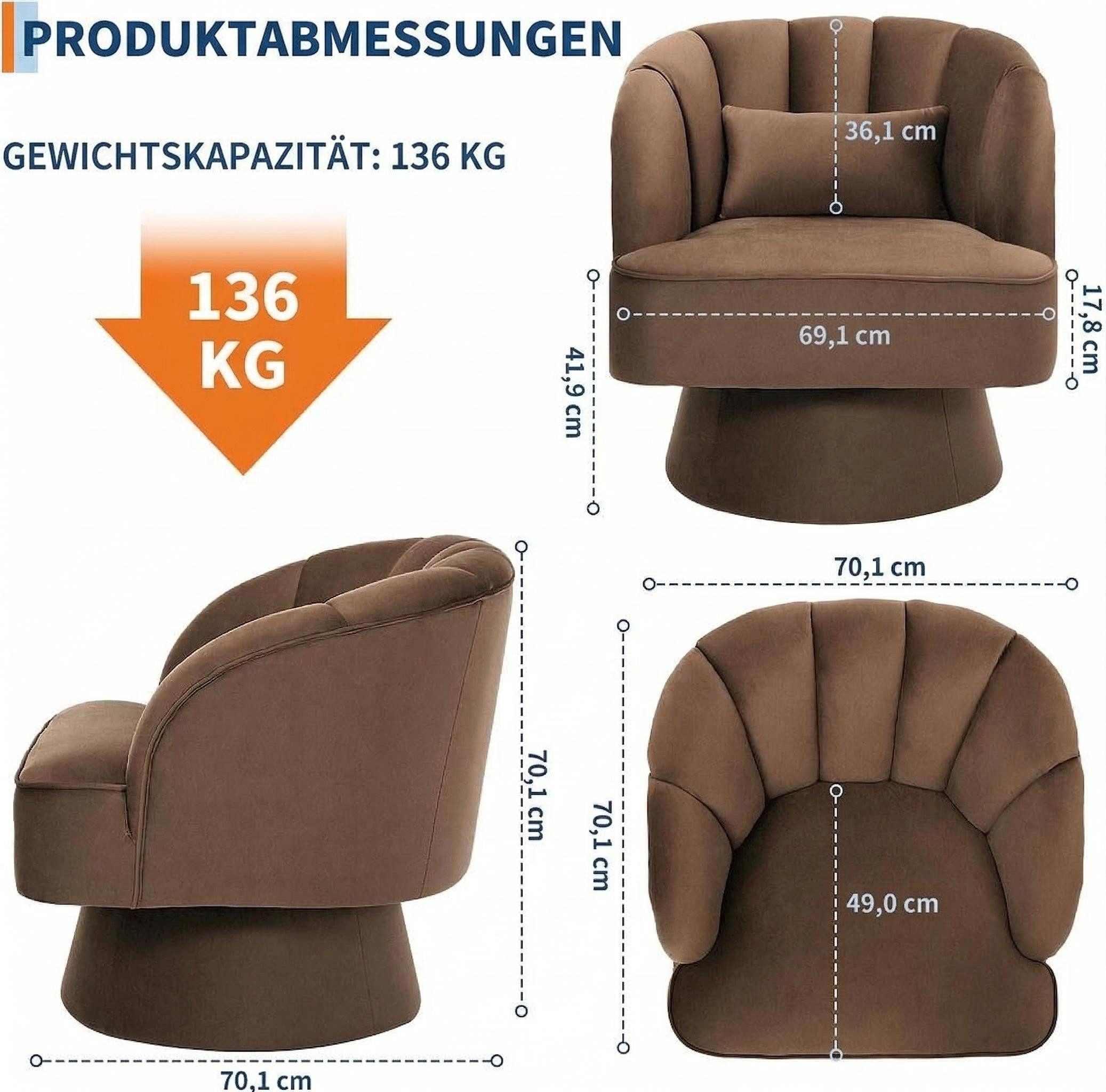 GarveeMore Sessel Sessel mit 360 Grad drehbare Kuscheltonnen-Akzentsofasessel, Samtbezug,Armlehnensessel,Polstersessel,Akzentstul – Bild 2 von 5