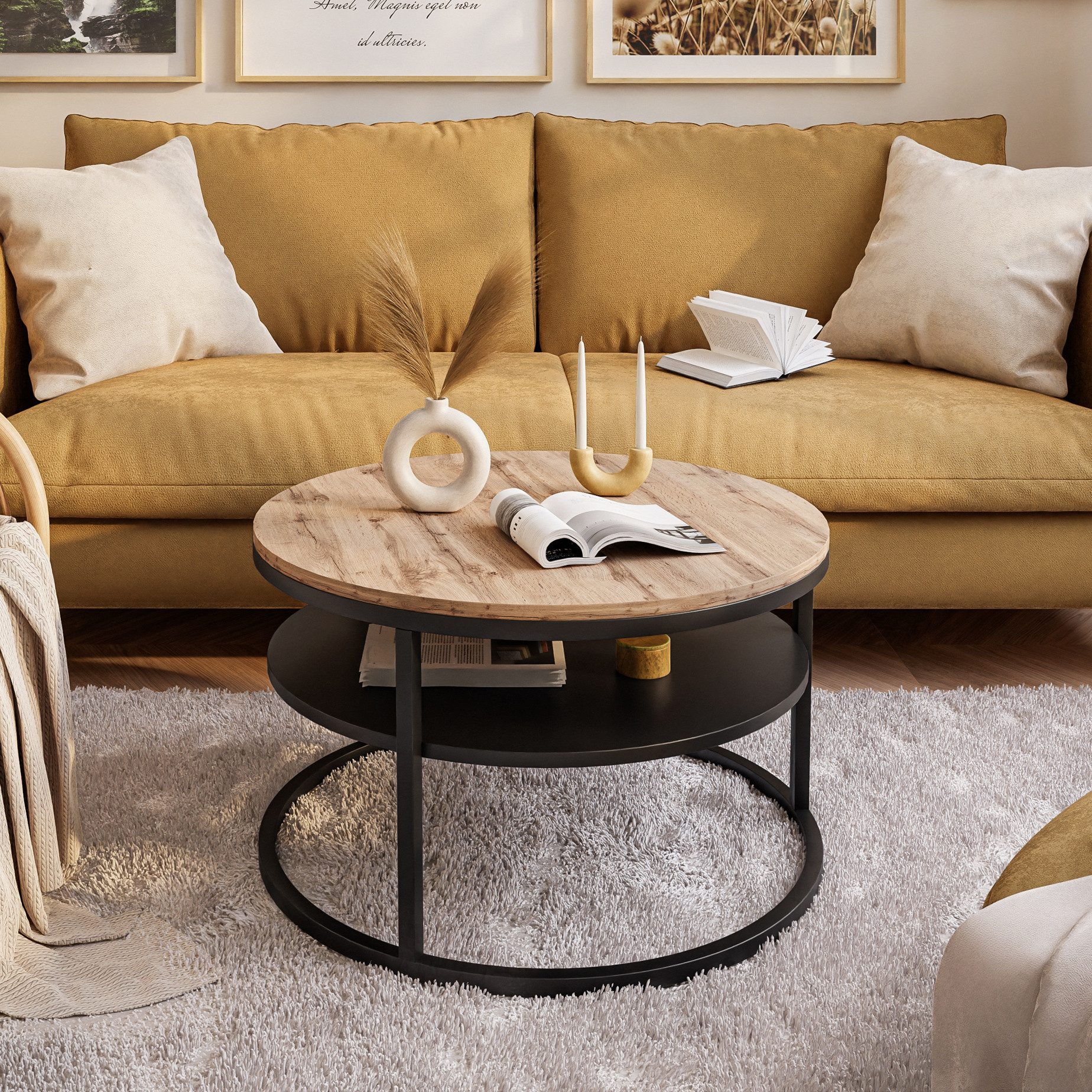 Lookway Couchtisch CIRI LOFT mit Ablage (1 Tisch), Durchmesser: 70 cm
