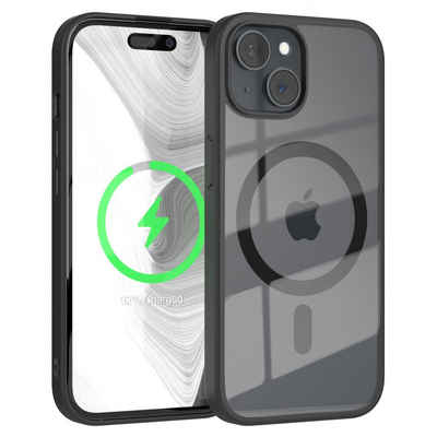 EAZY CASE Handyhülle Transparente Hülle mit MagSafe für iPhone 15 6,1 Zoll, Qi Charging kompatibel, Silicon Case, Slimcover Displayschutz, Schwarz