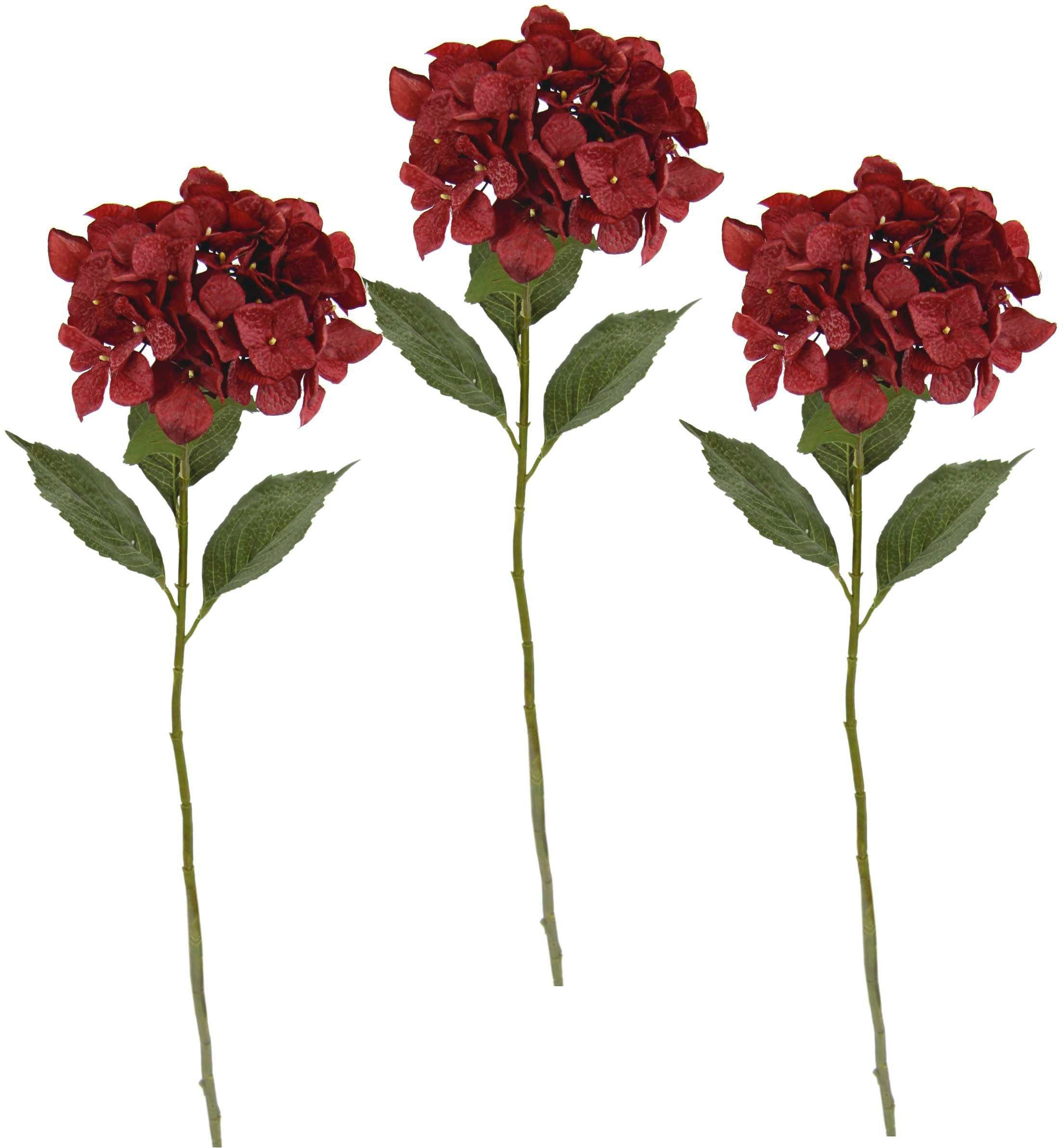 Kunstblume Hortensie, I.GE.A., Höhe 73 cm, 3er Set dunkelrot