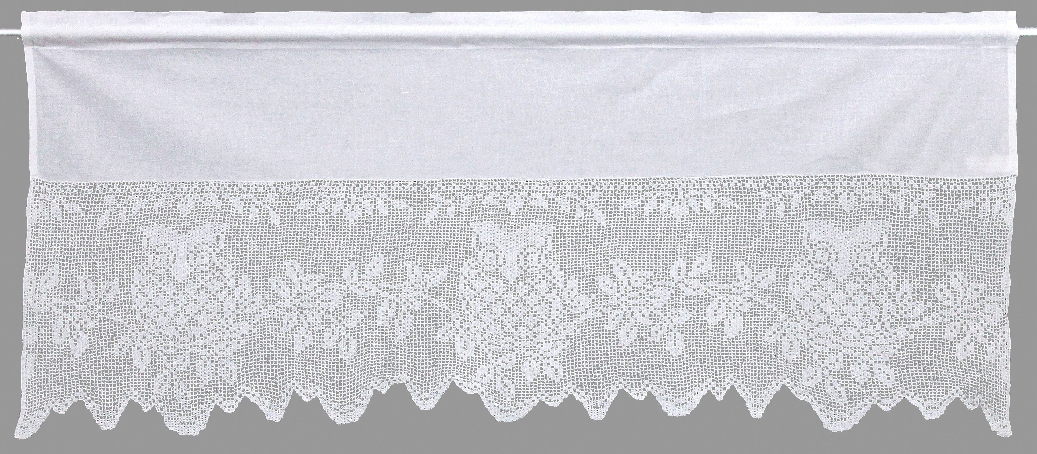 HOSSNER - ART OF HOME DECO Querbehang Eule (1 St), Stangendurchzug, halbtransparent, Wirkware, handgehäkelte Spitze, weiß, Baumwolle