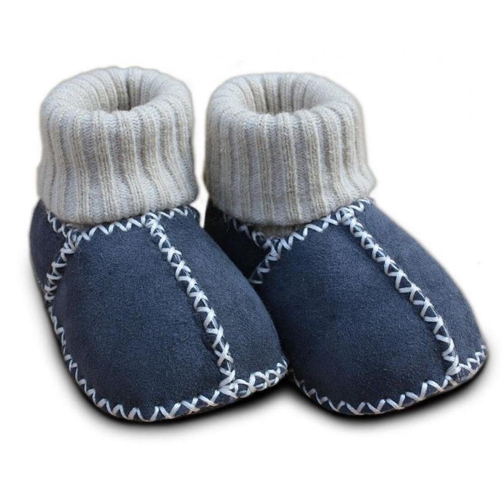 Heitmann Felle Heitmann Babylammfellpuschen mit Strickbündchen Anthrazit Krabbelschuh
