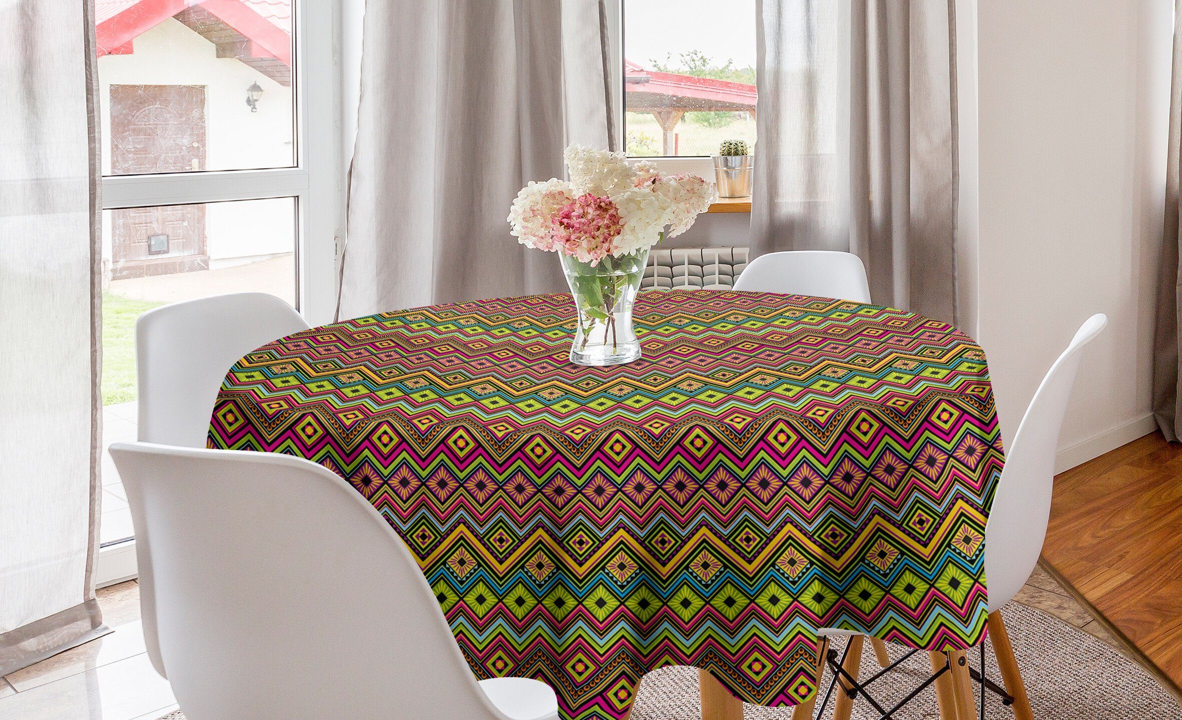 Abakuhaus Tischdecke Kreis Tischdecke Abdeckung für Esszimmer Küche Dekoration, Geometrisch Mexican Zigzag Motiv