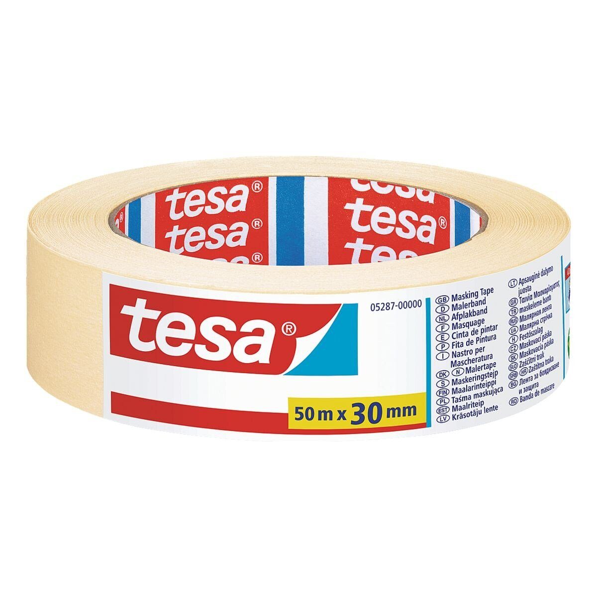 tesa Klebeband Basic 30 mm/50 m, Kreppband / Malerband