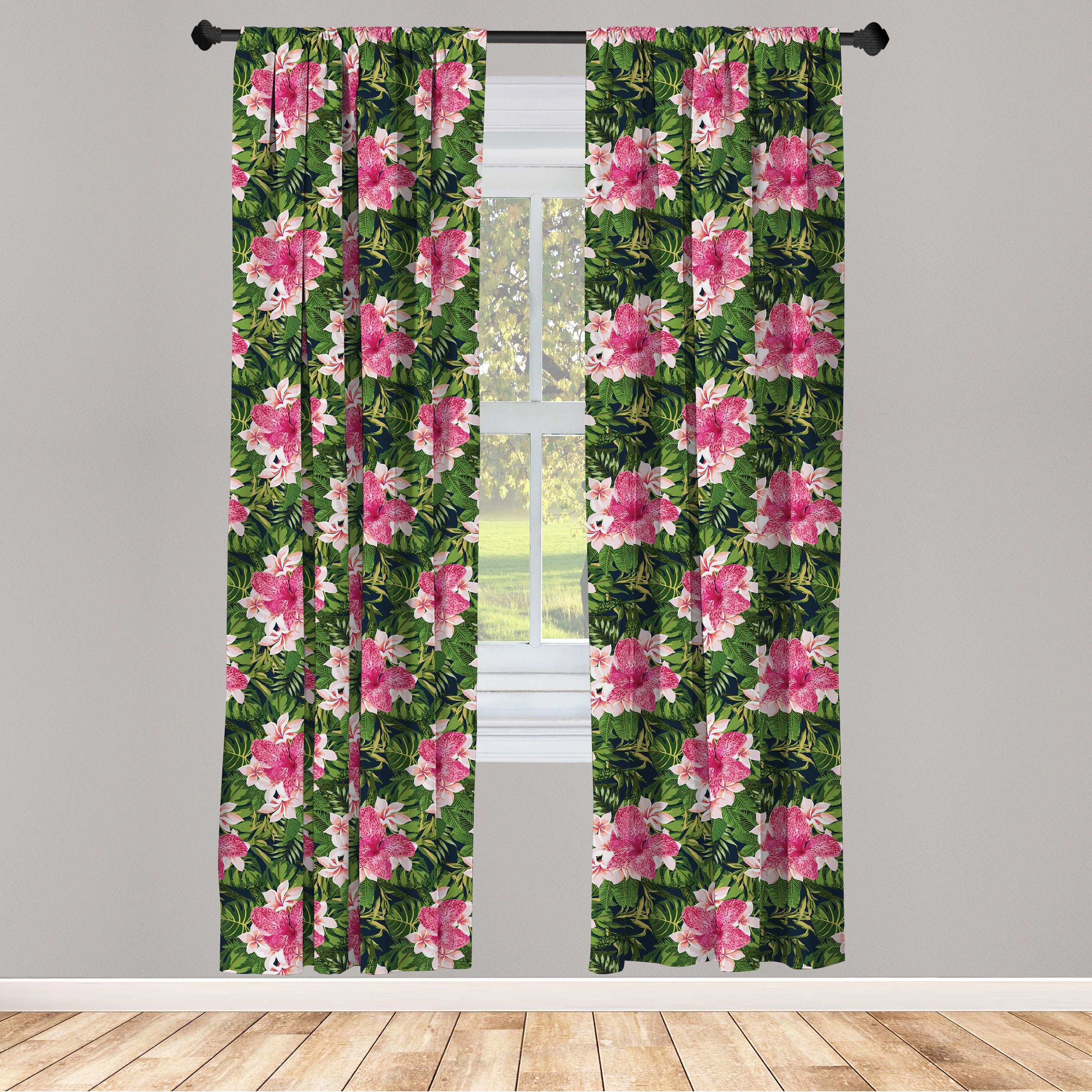Gardine Vorhang für Wohnzimmer Schlafzimmer Dekor, Abakuhaus, Microfaser, Blumen Blooming Hawaiian Jungle