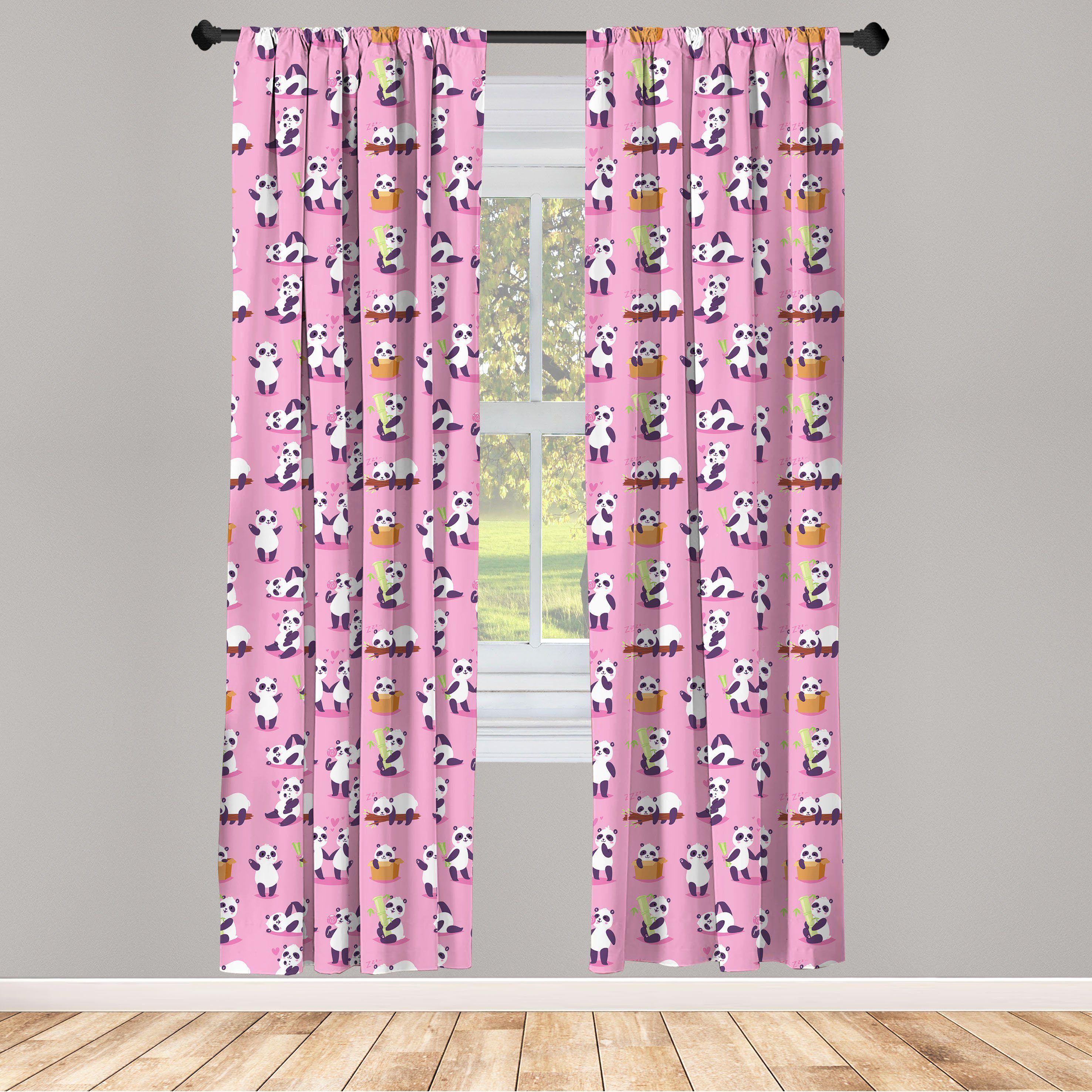 Gardine Vorhang für Wohnzimmer Schlafzimmer Dekor, Abakuhaus, Microfaser, Panda Fluffy Tiere Around Spielen