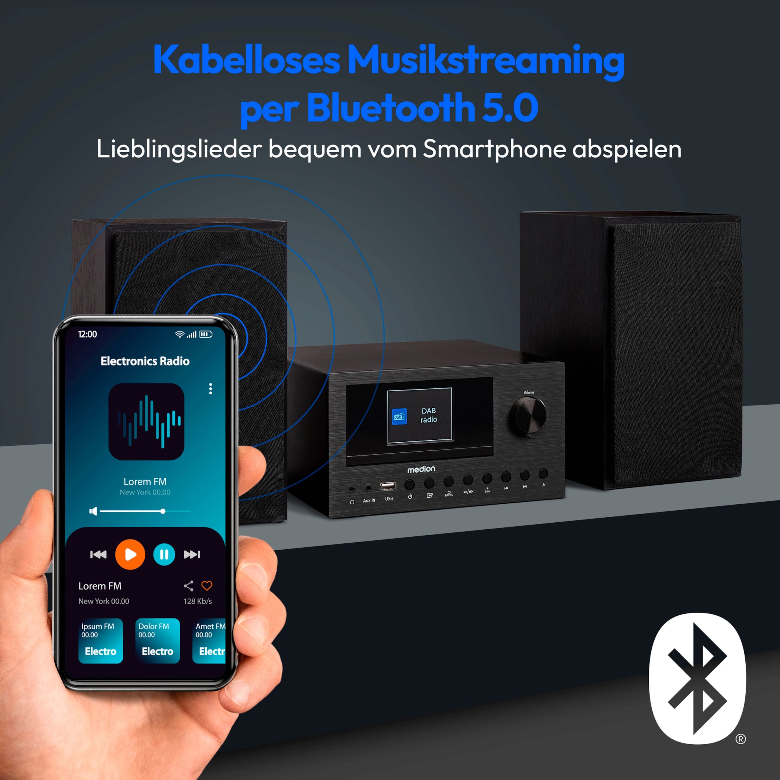Medion® Audio-System Internet/DAB+ Micro-Audio-System MEDION® LIFE® P85003 (MD85008) (15 W, A2DP Bluetooth, Bluetooth, P85003)