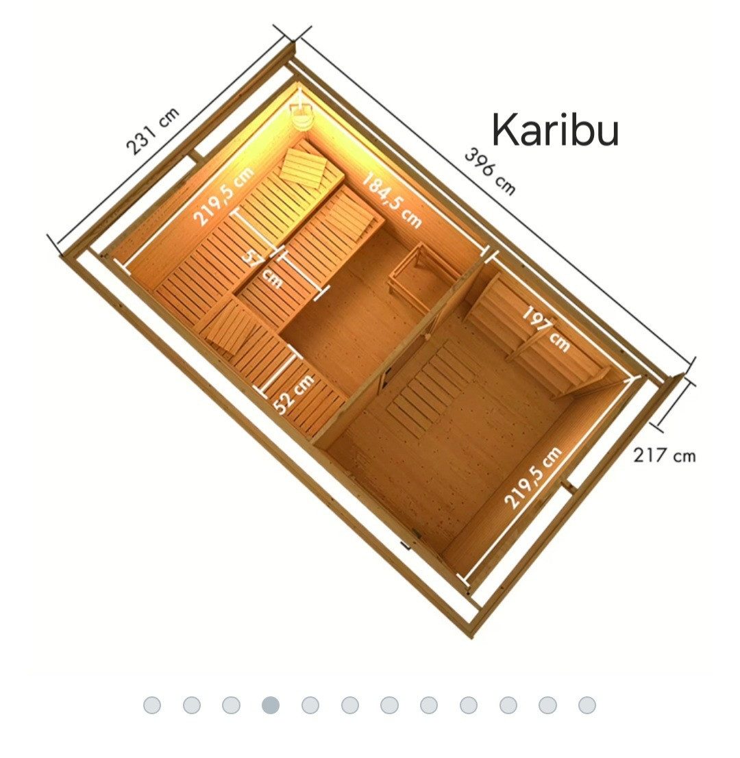 Karibu Saunahaus 38mm Saunahaus Melo 6 terragrau inkl. Ofen 9 kW integr. Strg