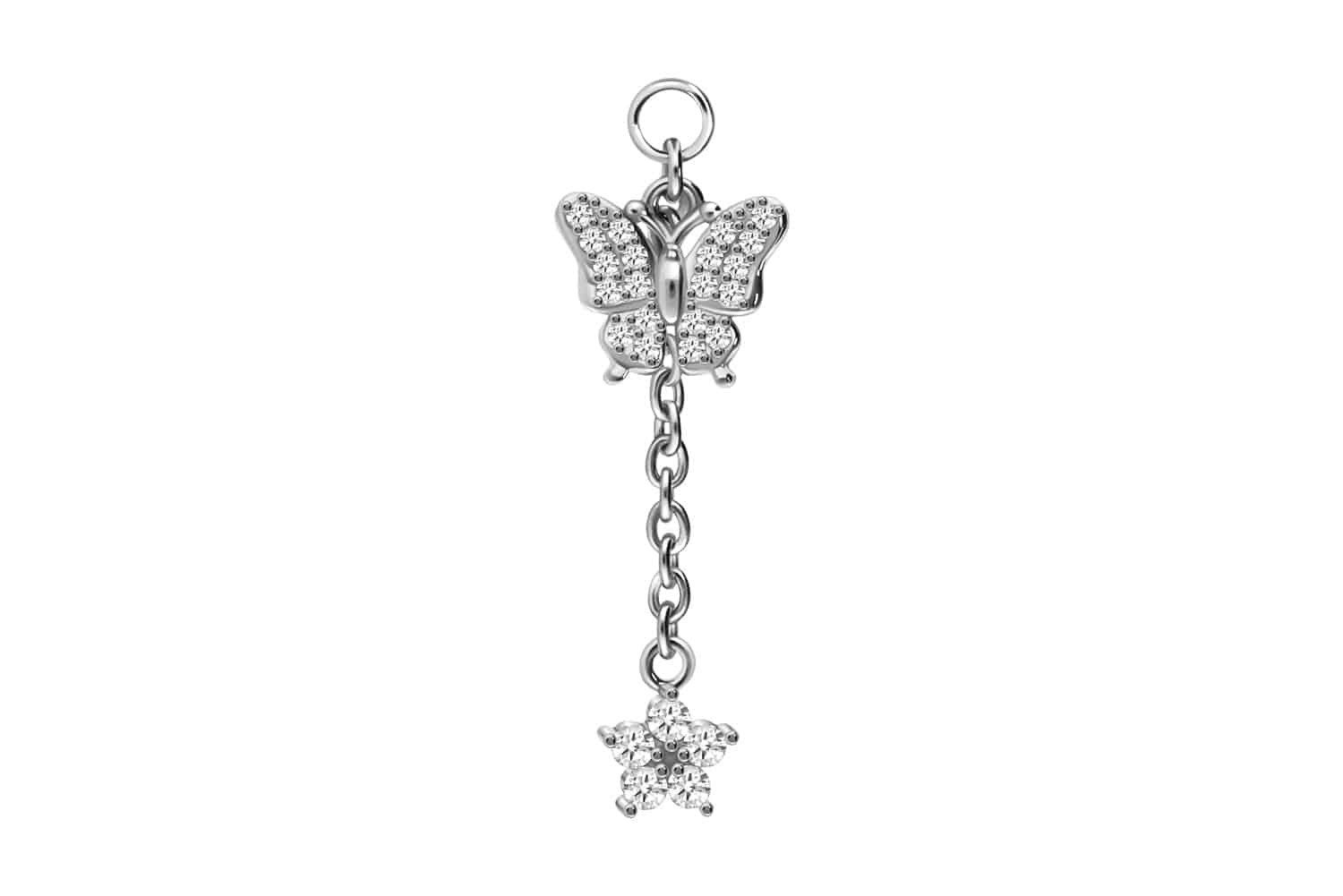 PIERCINGLINE Piercing-Set Chirurgenstahl Anhänger für Clicker KRISTALLSCHMETTERLING + (Piercing-Anhänger, 1-tlg)