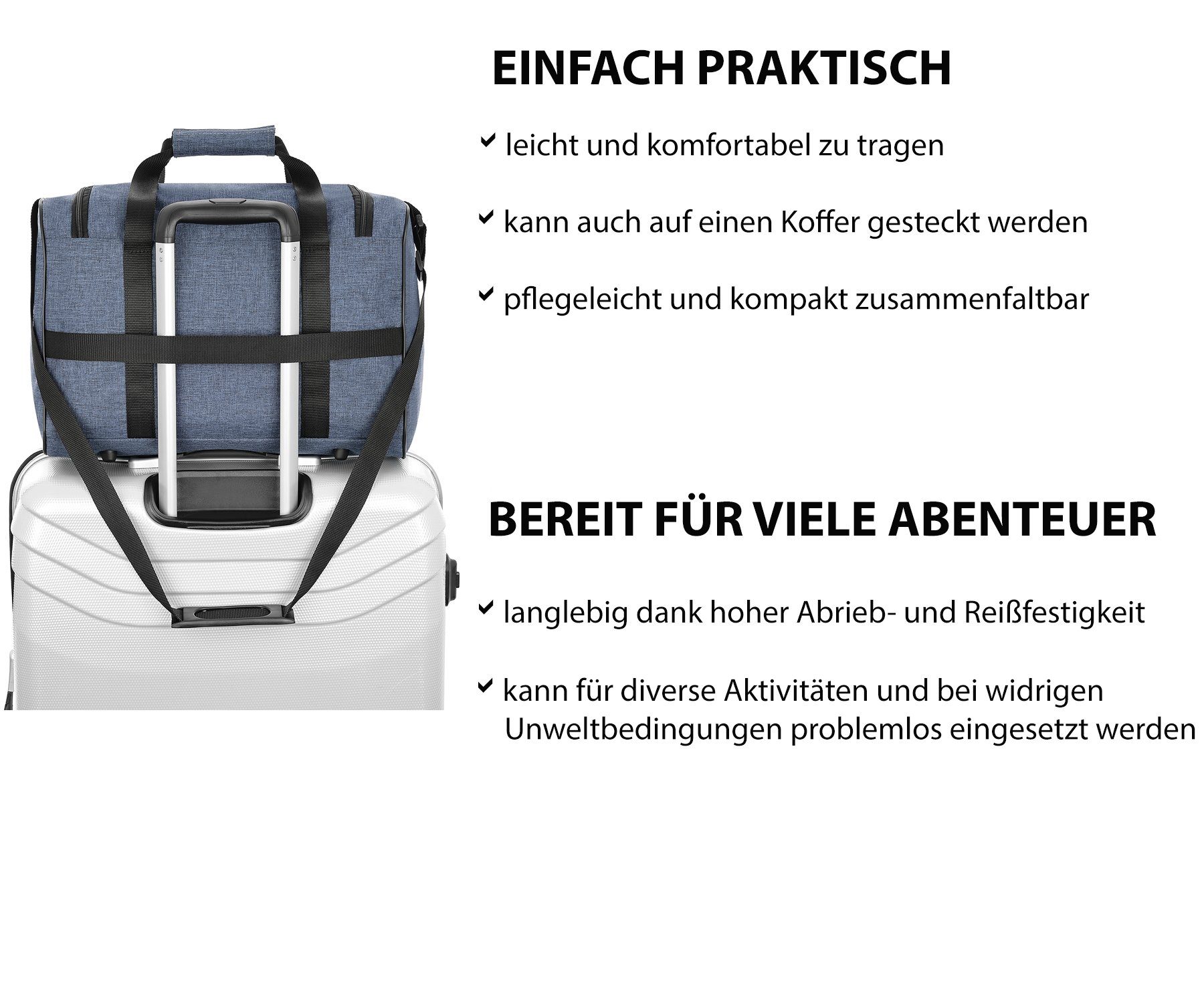Granori Reisetasche 40x30x25 cm Flugzeug Handgepäck für Eurowings – leicht & max. Platz (Modell ET2), mit abschließbarem Fach und verstellbarem Schultergurt, 30 l Volumen