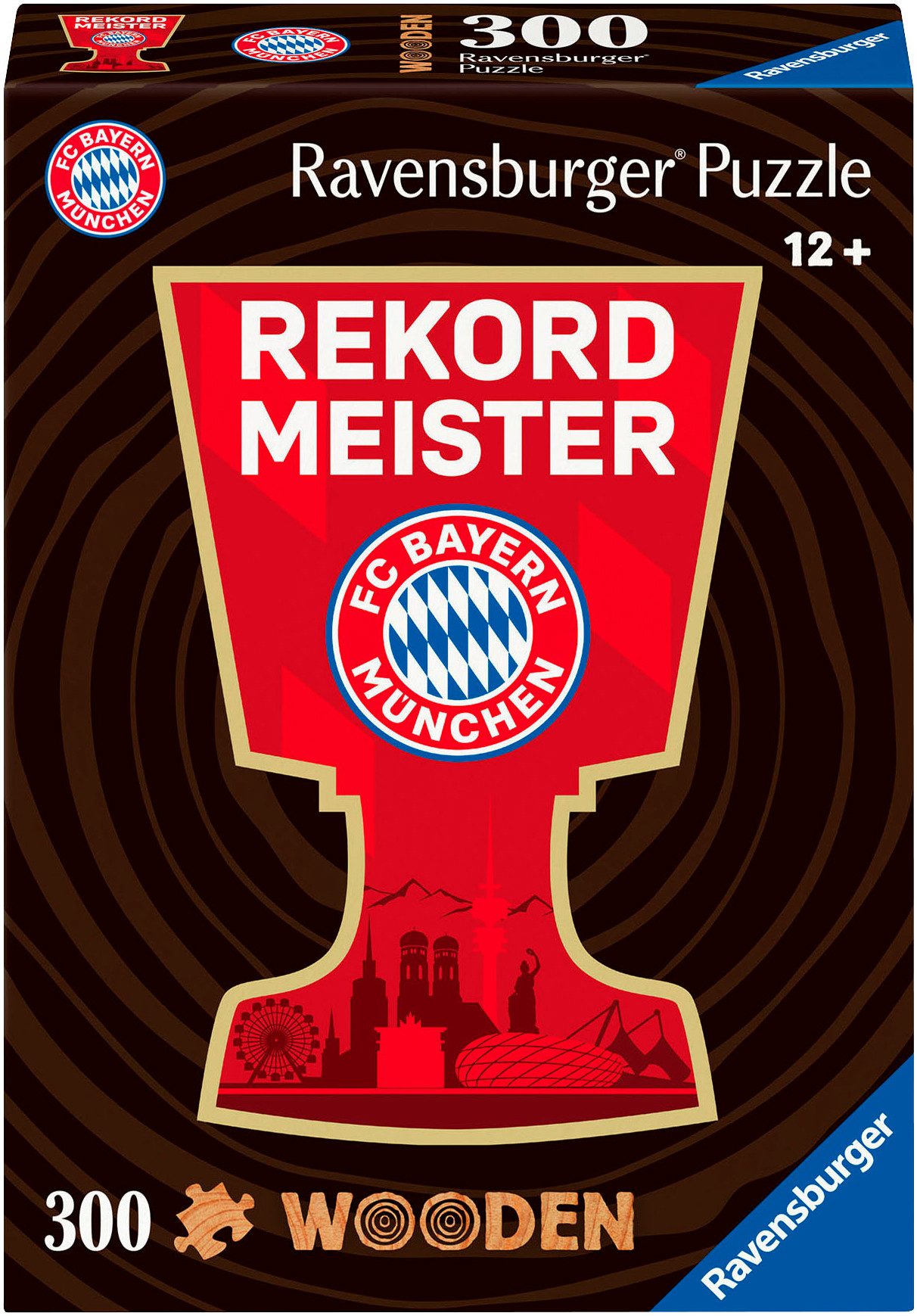 Ravensburger Konturenpuzzle Wooden, FC Bayern München, 300 Puzzleteile, aus Holz, Made in Europe
