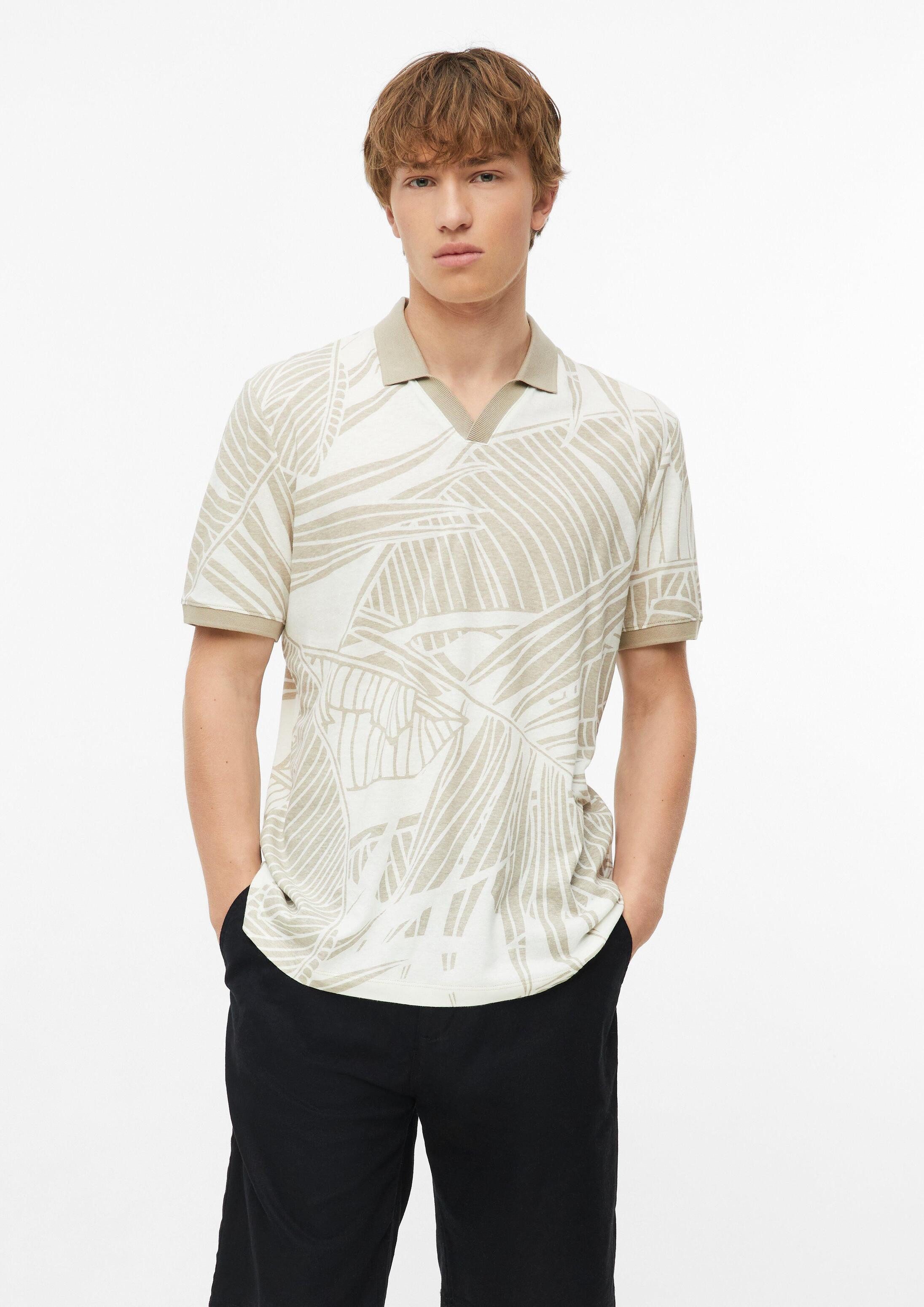 s.Oliver Kurzarmshirt Polo-Shirt Print-Poloshirt aus Baumwoll-Leinen-Mix