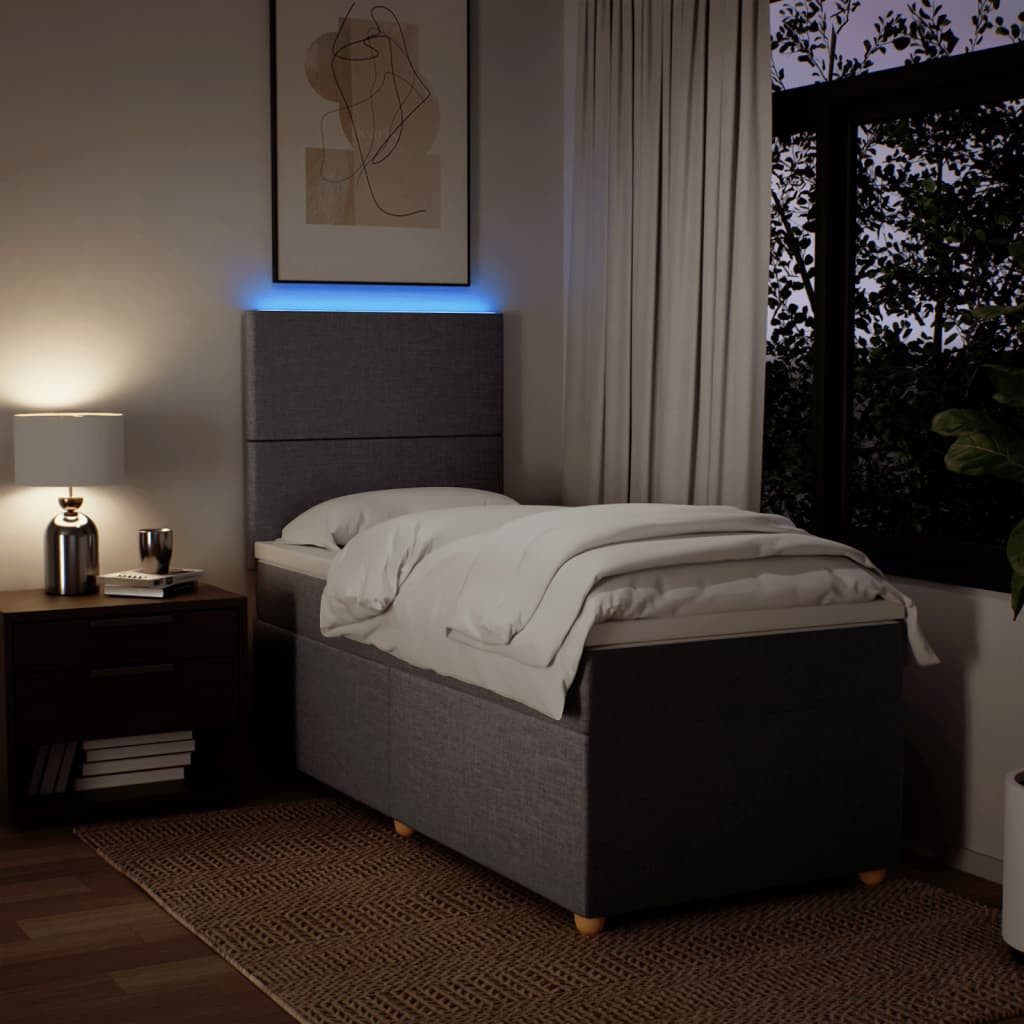 furnicato Bettgestell Boxspringbett Taupe 200x90 cm mit Stoff und Massivholzgestell (1-tlg), Konturenbett mit LED-Beleuchtung und höhenverstellbarem Kopfteil
