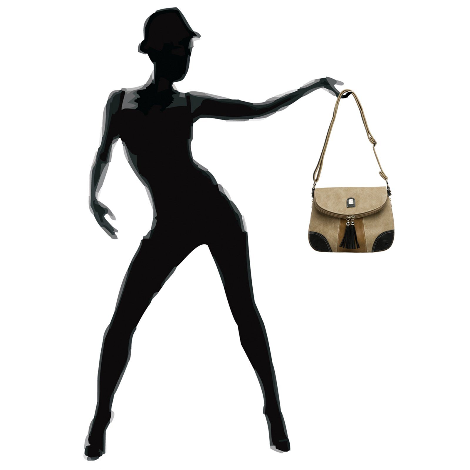 Damen TS1028 #15105 beige Umhängetasche Umhängetasche Caspar schwarz Tasche braun Umhängetasche - Modelle diverse Rucksack Handtasche